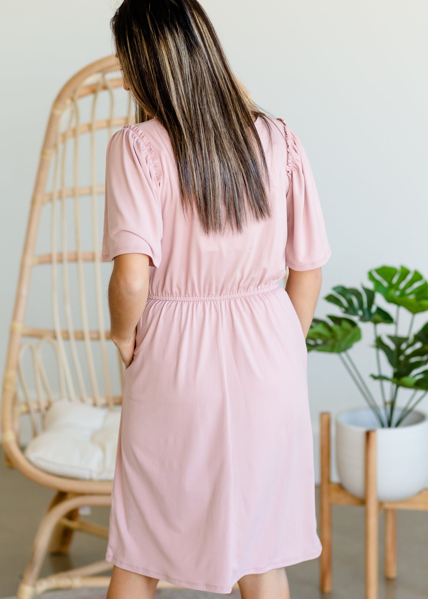 Kylie Pink Flutter Sleeve Midi Dress - FINAL SALE Dresses