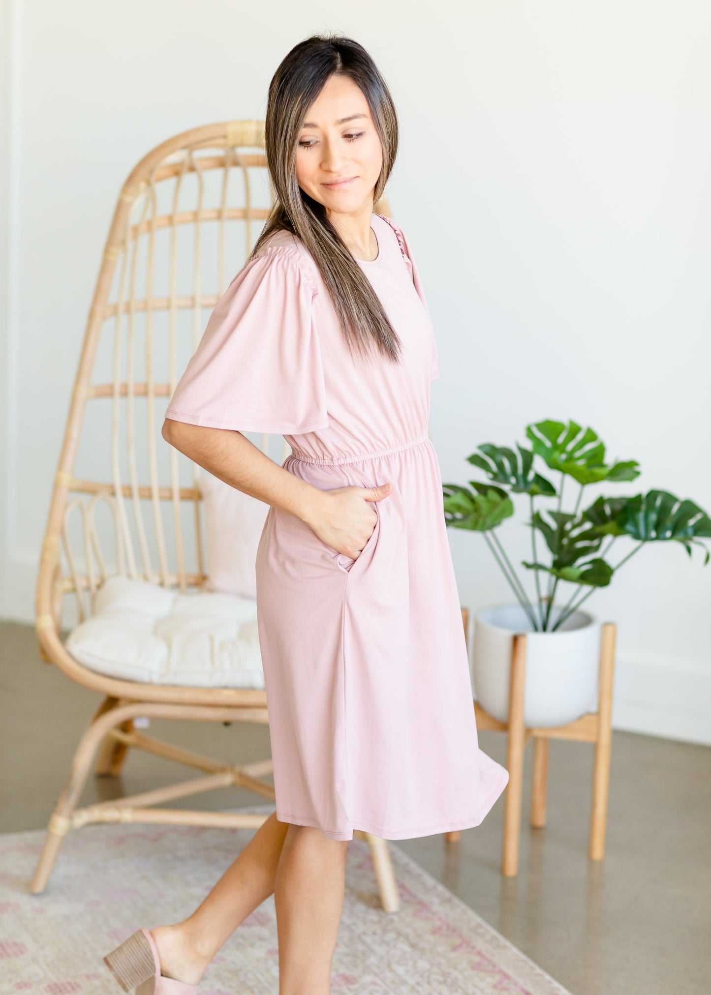 Kylie Pink Flutter Sleeve Midi Dress - FINAL SALE Dresses