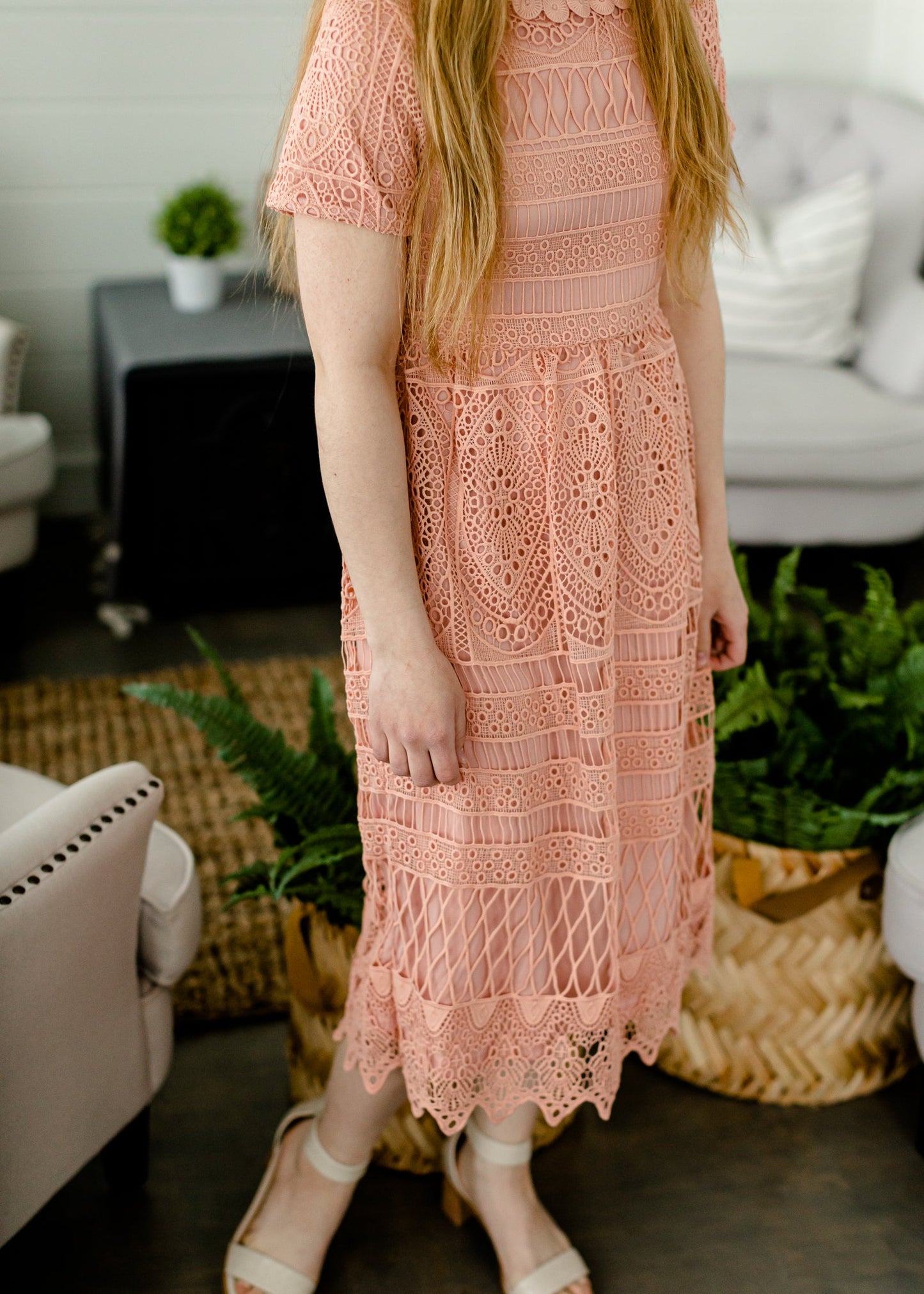 Lace Blush Overlay Midi Dress - FINAL SALE Dresses