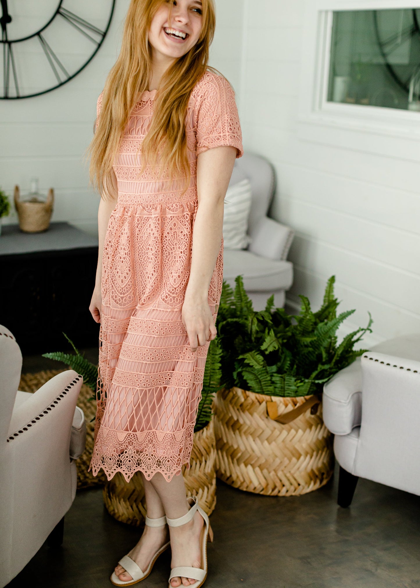Lace Blush Overlay Midi Dress - FINAL SALE Dresses