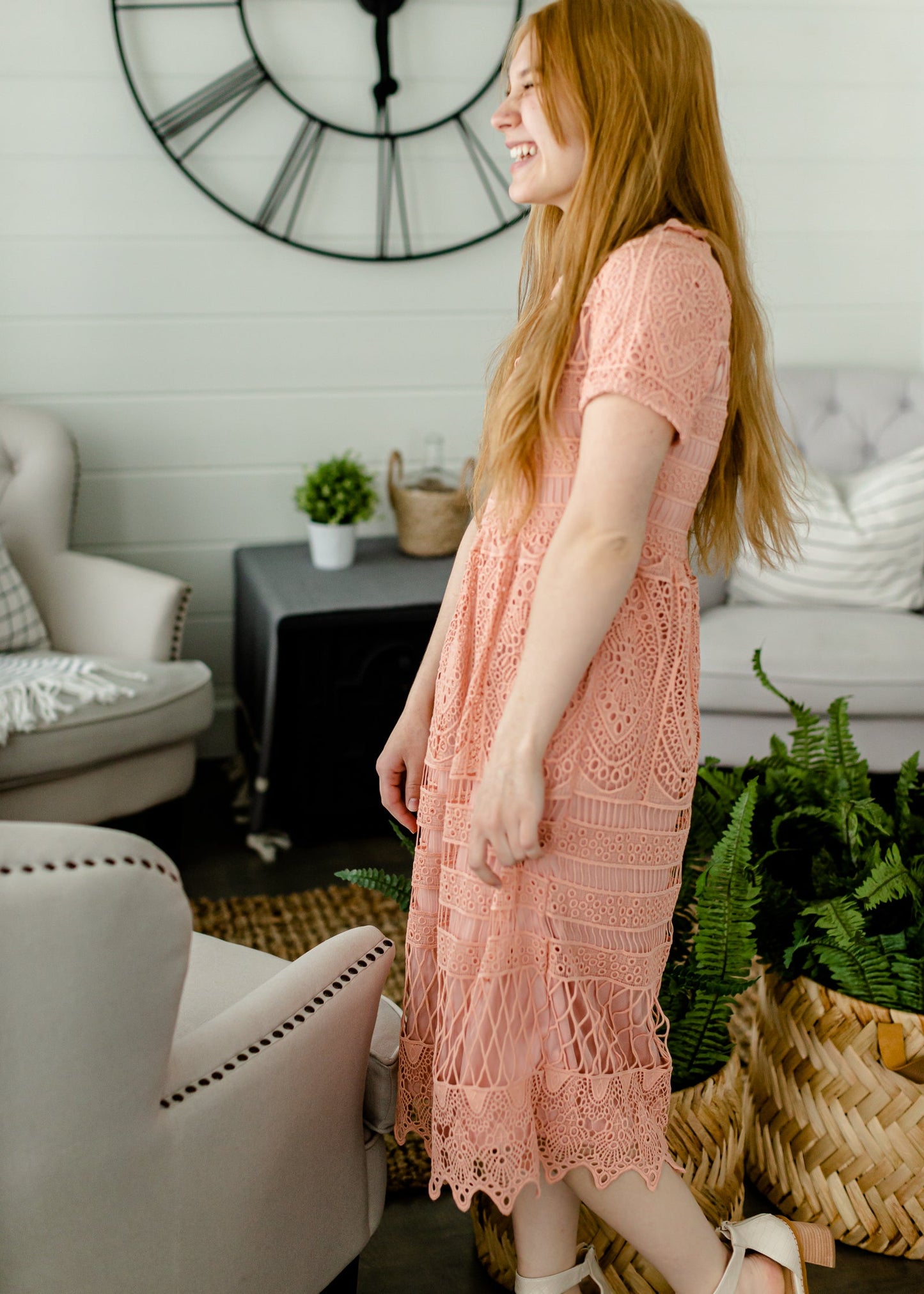 Lace Blush Overlay Midi Dress - FINAL SALE Dresses