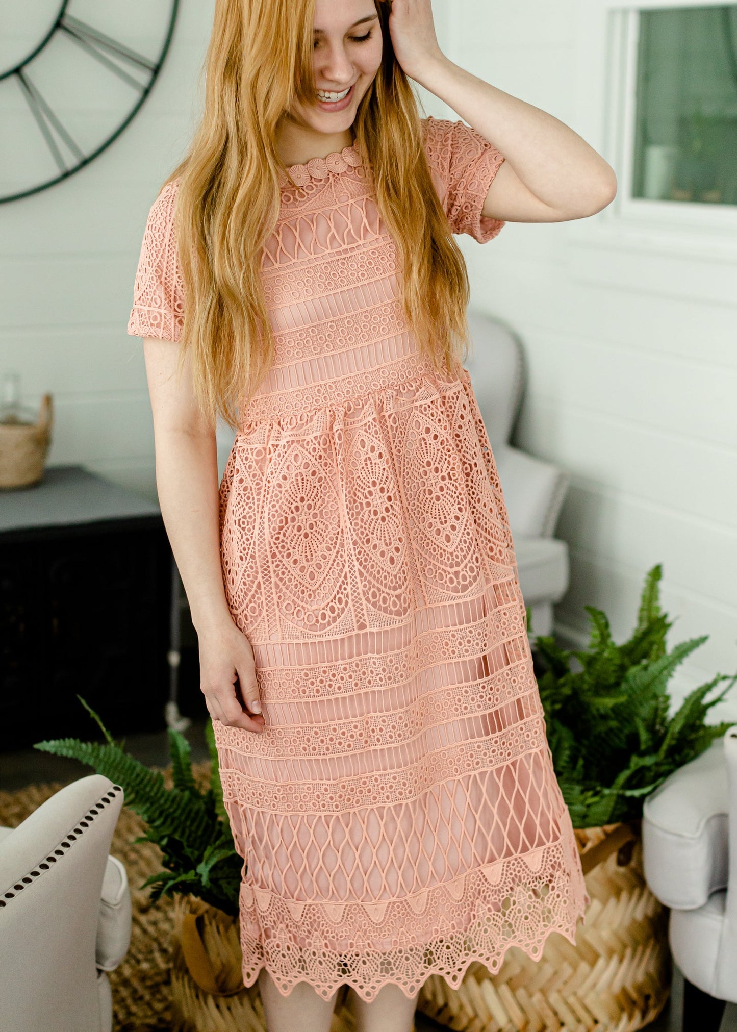 Lace Blush Overlay Midi Dress - FINAL SALE Dresses