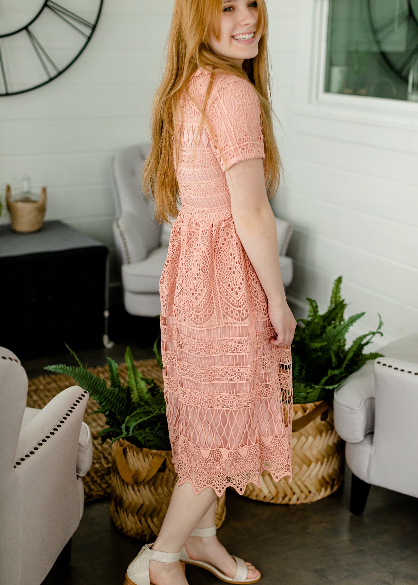 Lace Blush Overlay Midi Dress - FINAL SALE Dresses