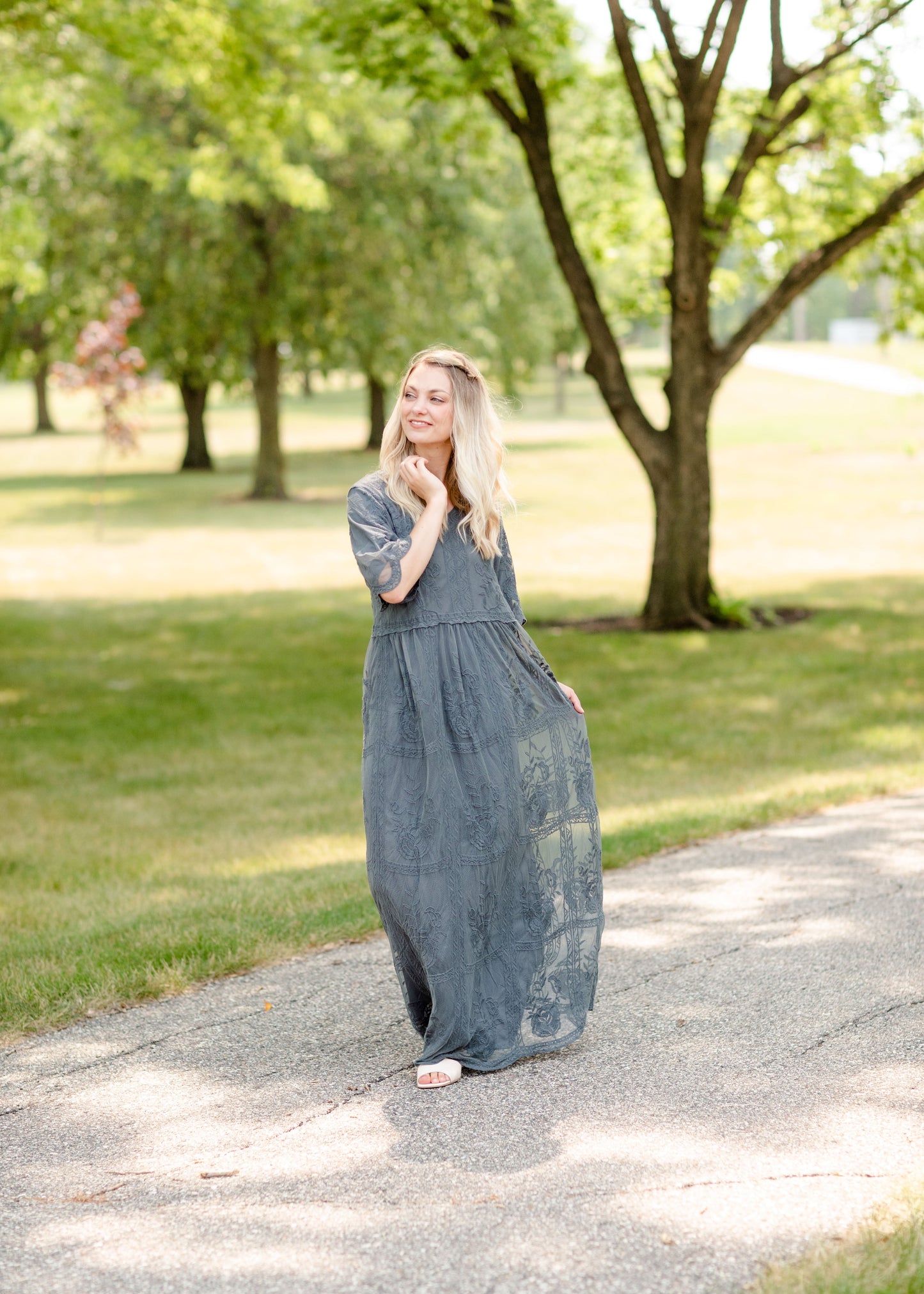 Lace Overlay Bell Sleeve Maxi Dress - FINAL SALE Dresses