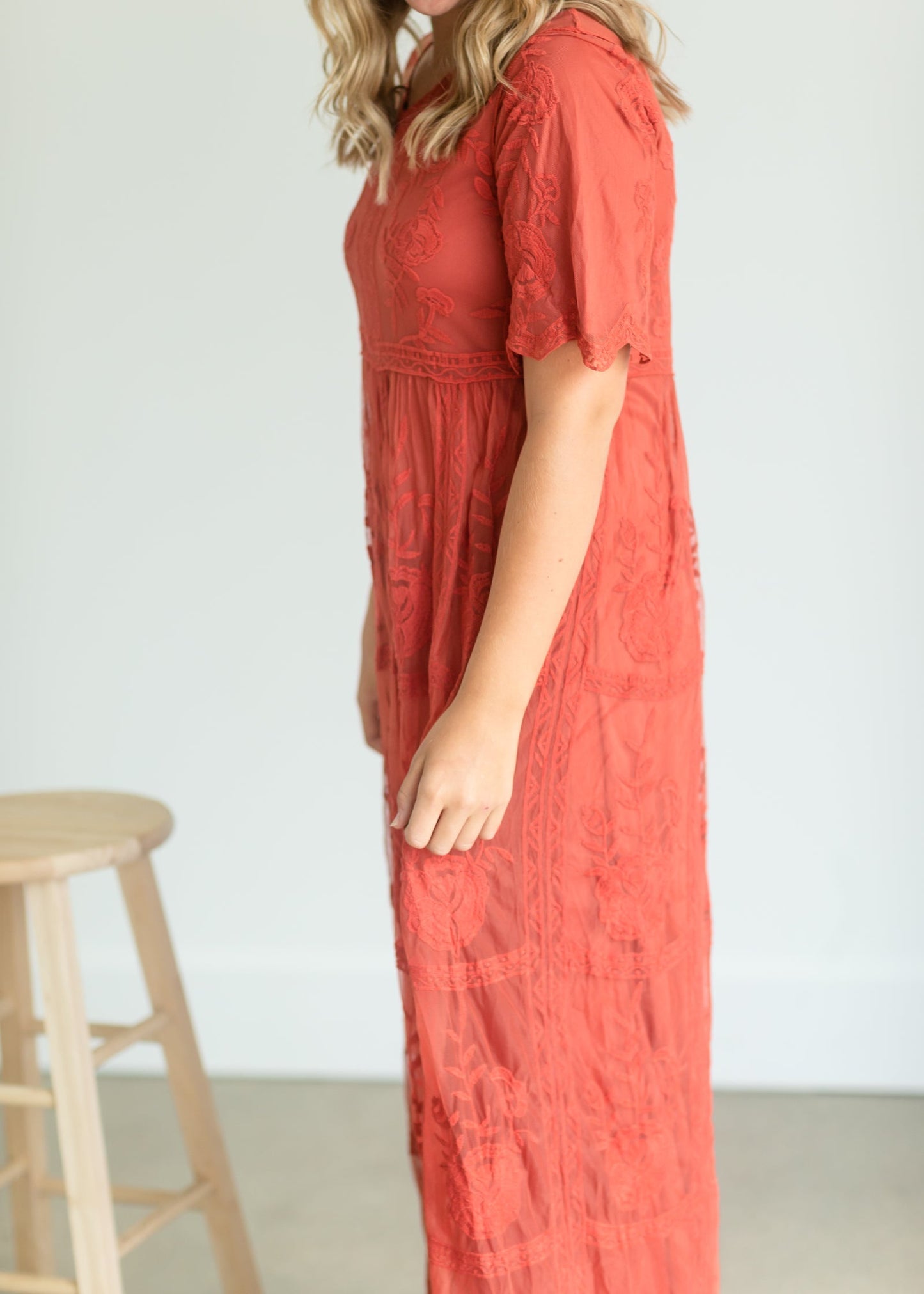 Lace Overlay Bell Sleeve Maxi Dress - FINAL SALE Dresses