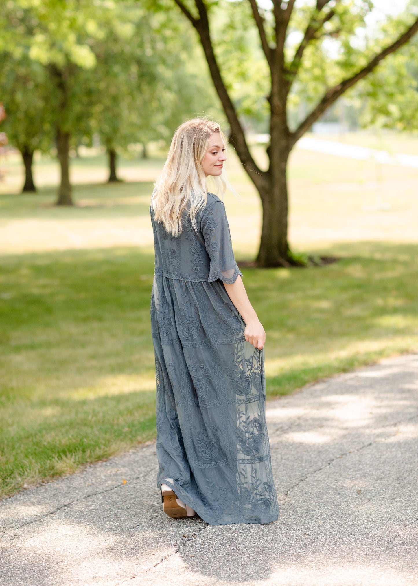 Lace Overlay Bell Sleeve Maxi Dress - FINAL SALE Dresses