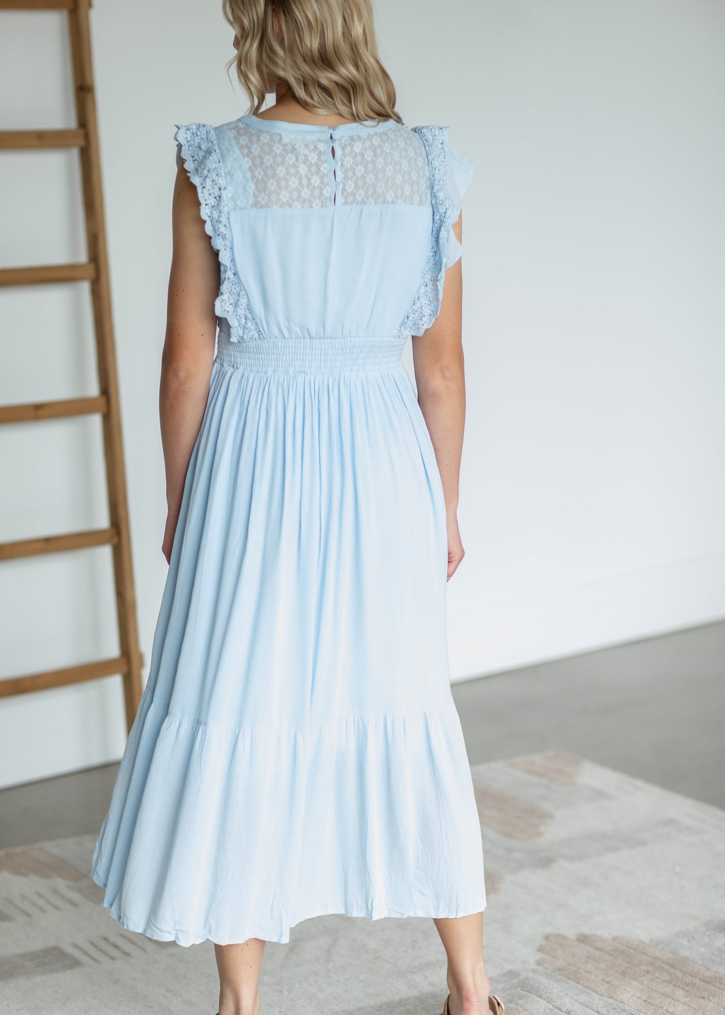 Lace Trim Smocked Waist Midi Dress Dresses
