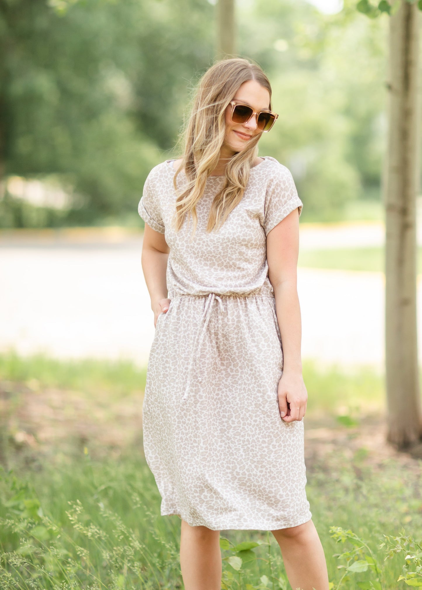 Leopard Print Drawstring Midi Dress Dresses