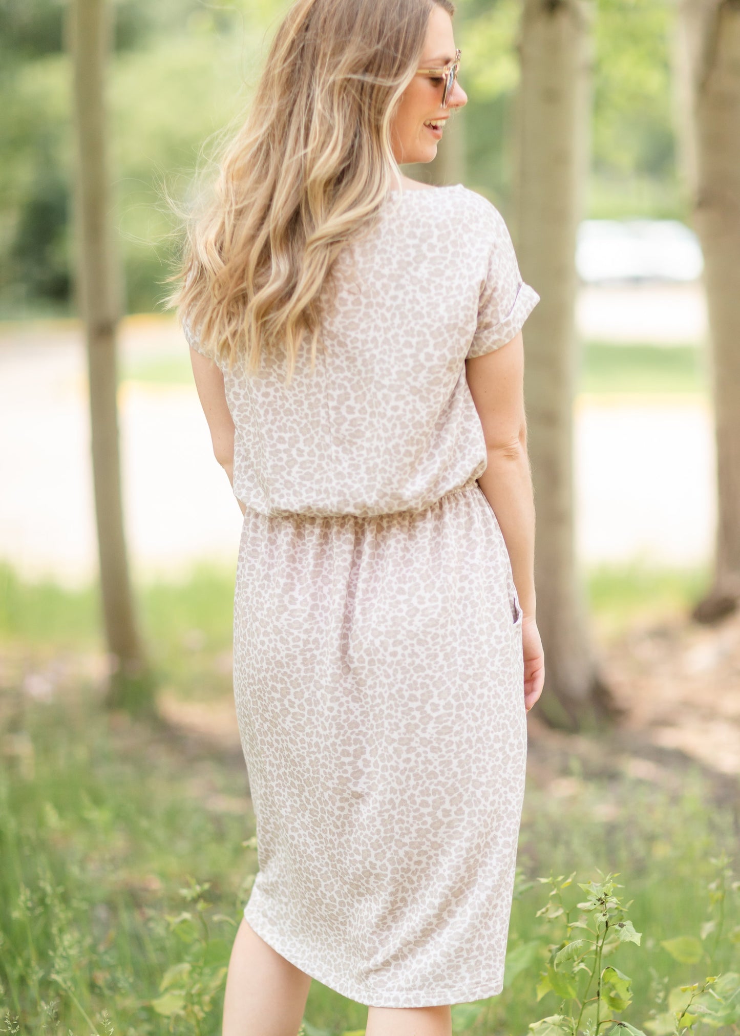 Leopard Print Drawstring Midi Dress Dresses
