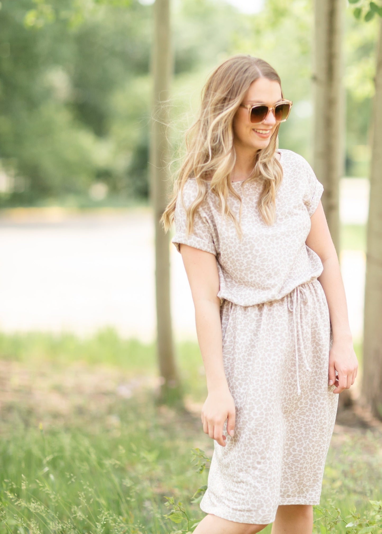 Leopard Print Drawstring Midi Dress Dresses