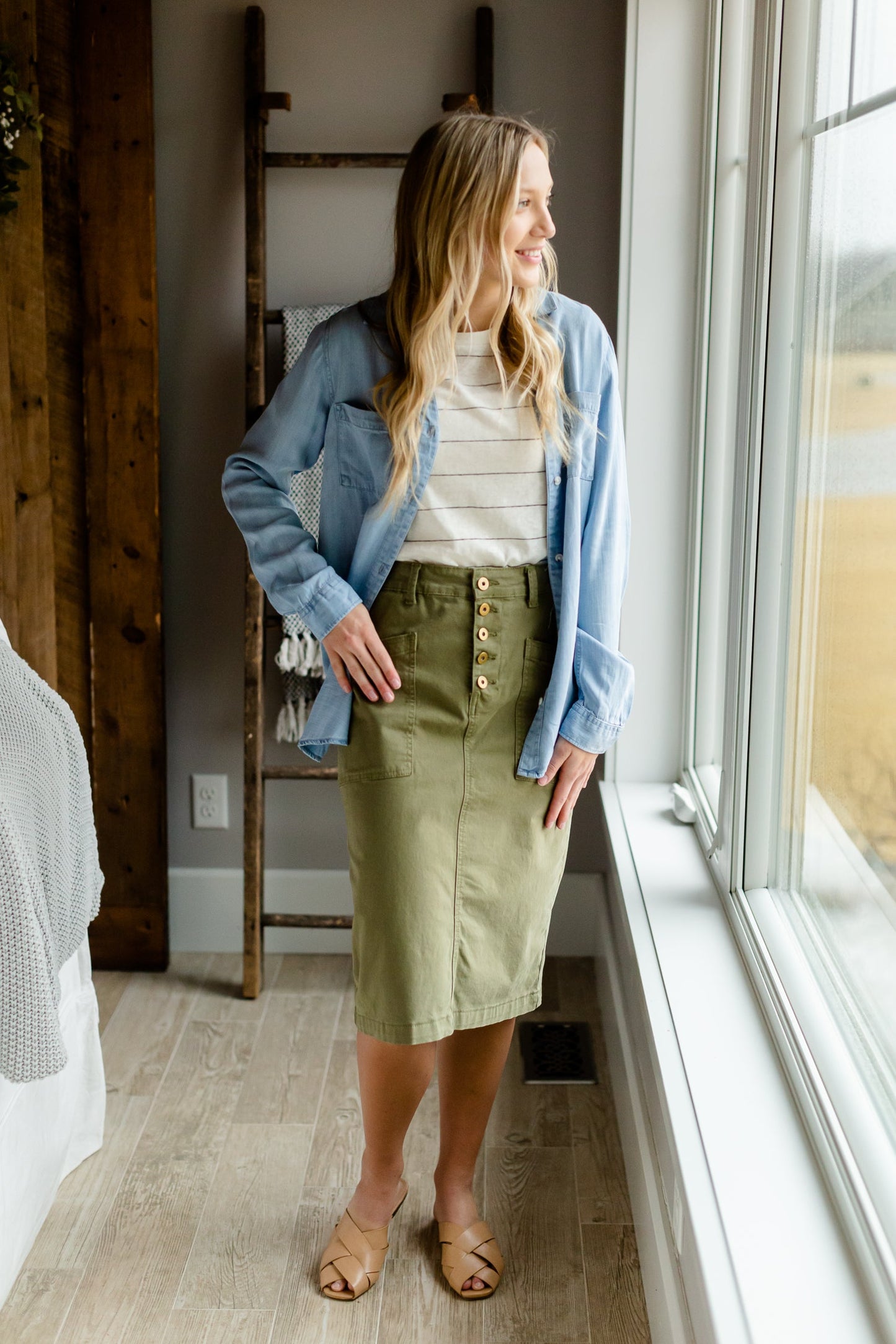Light Wash Chambray Button Up Top - FINAL SALE Tops