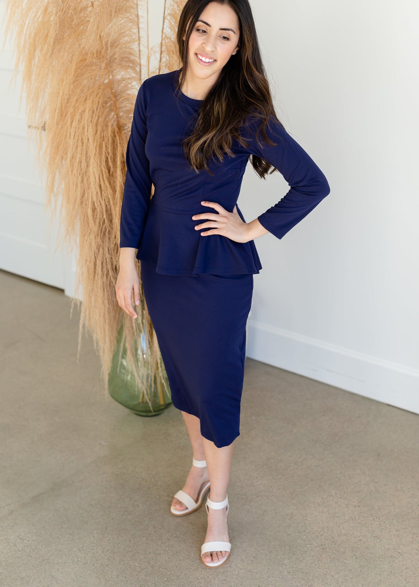 Lindy Navy Blue Straight Fit Midi Dress - FINAL SALE Dresses