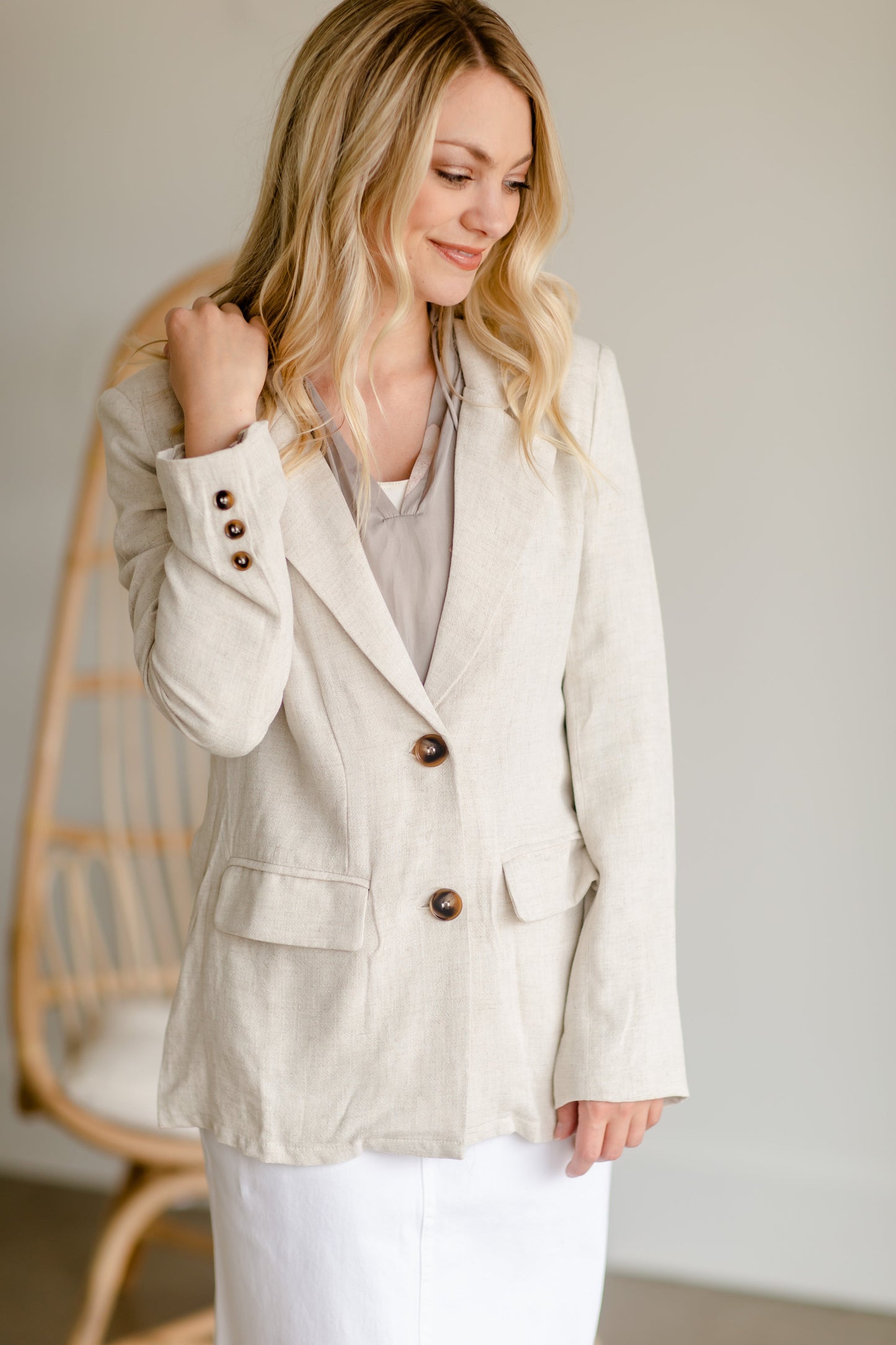 Linen Button Front Blazer - FINAL SALE Tops