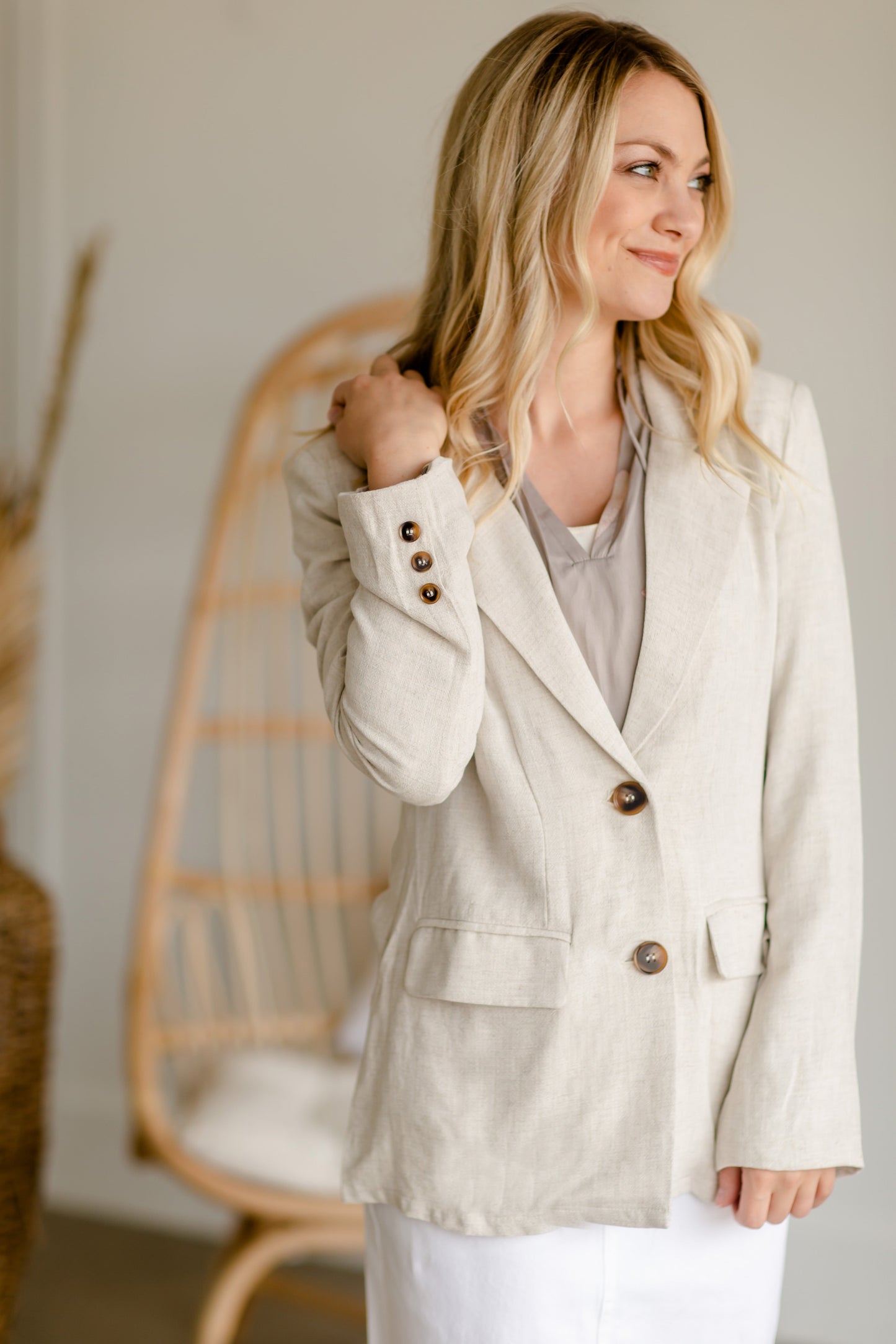 Linen Button Front Blazer - FINAL SALE Tops