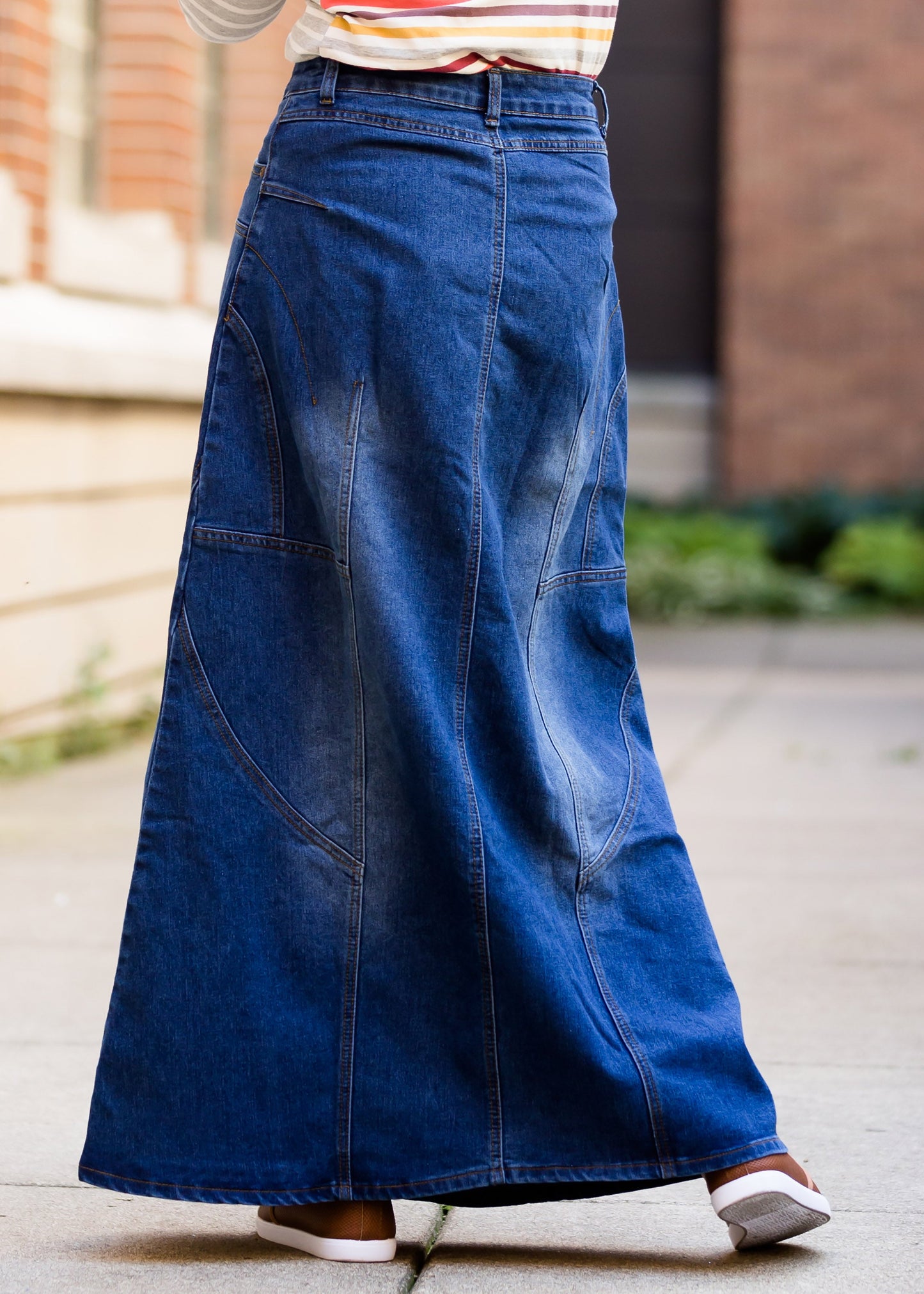 made in the usa long a-line denim skirt
