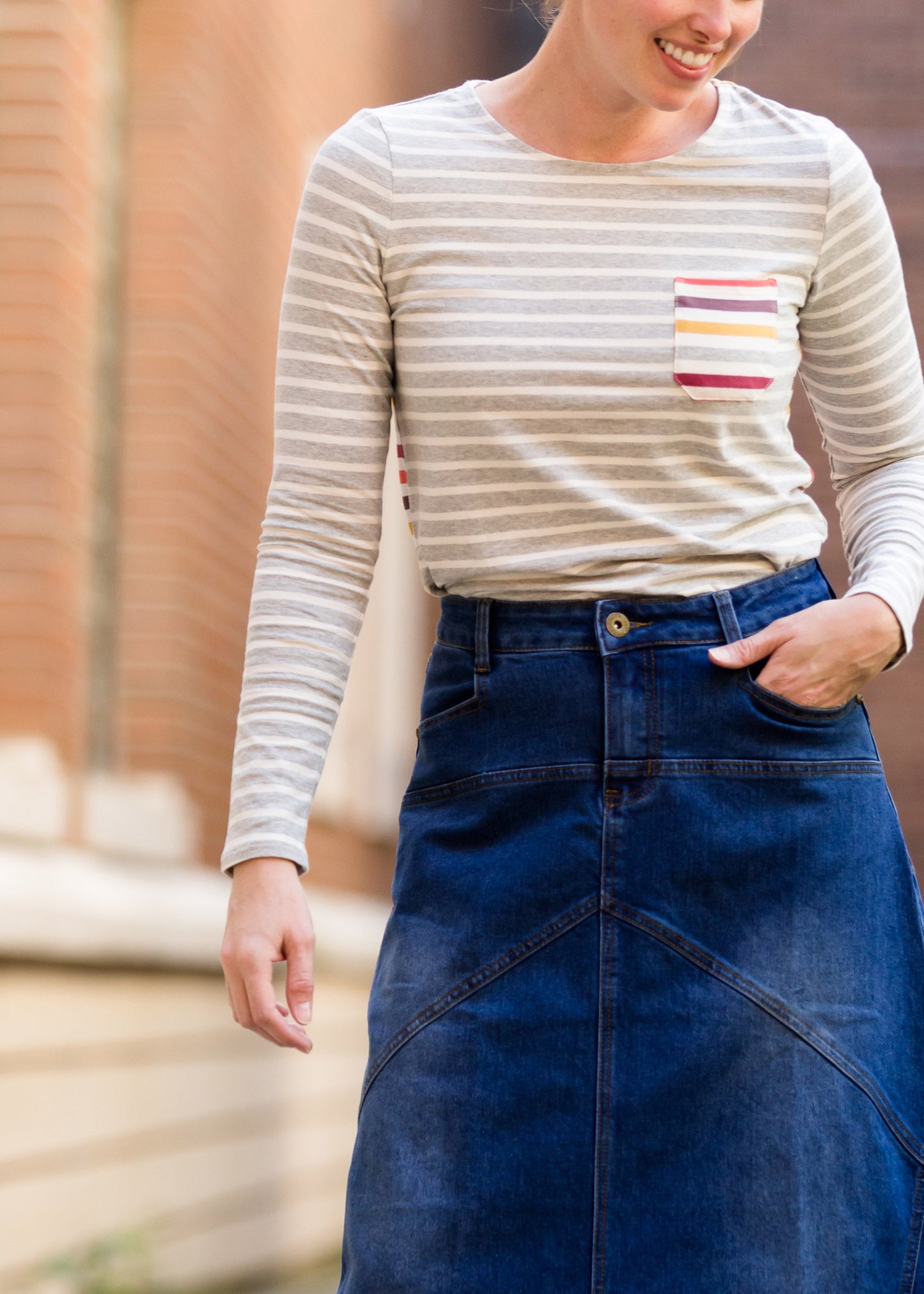 made in the usa long a-line denim skirt