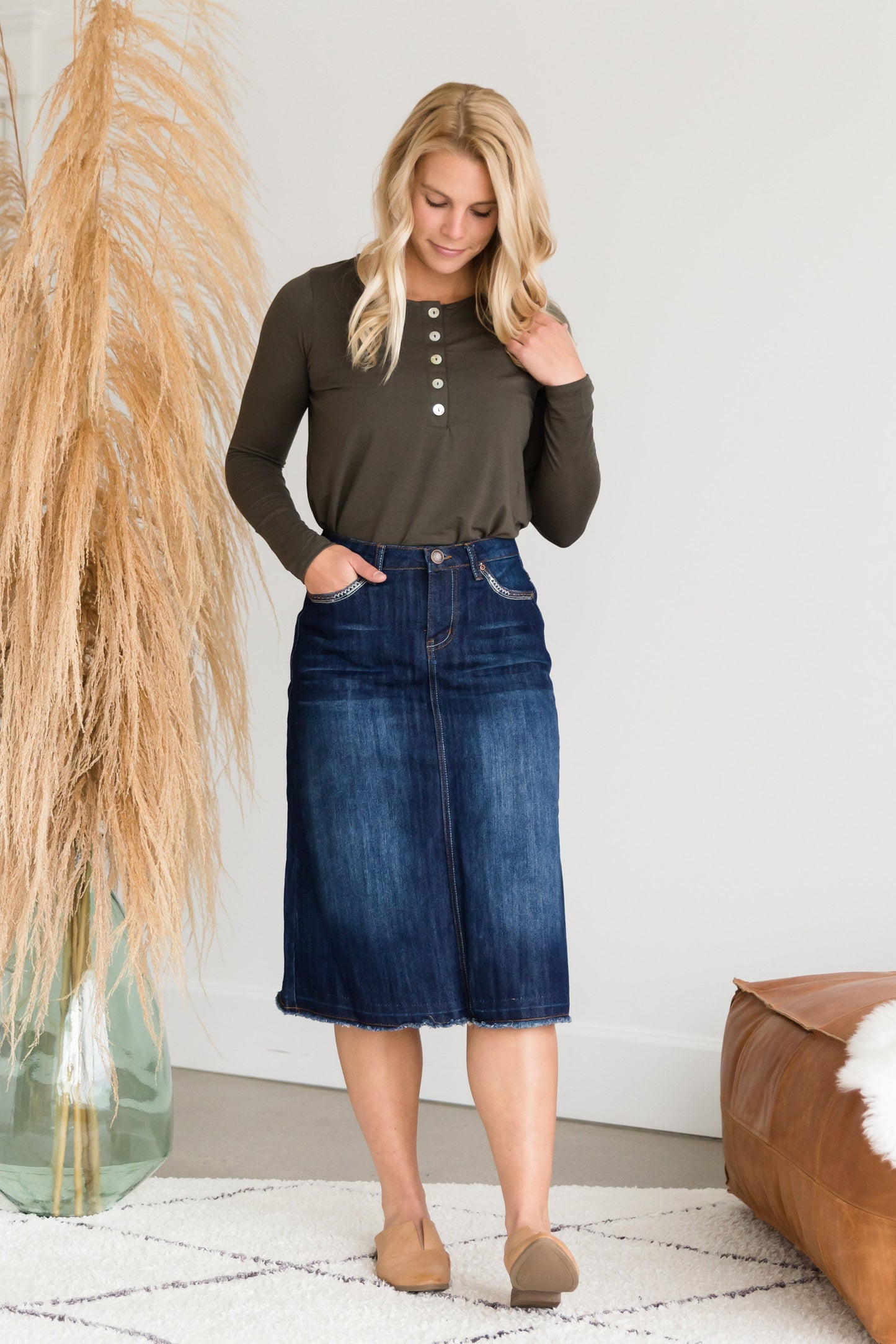 Long Sleeve Shell Button Top - FINAL SALE Tops
