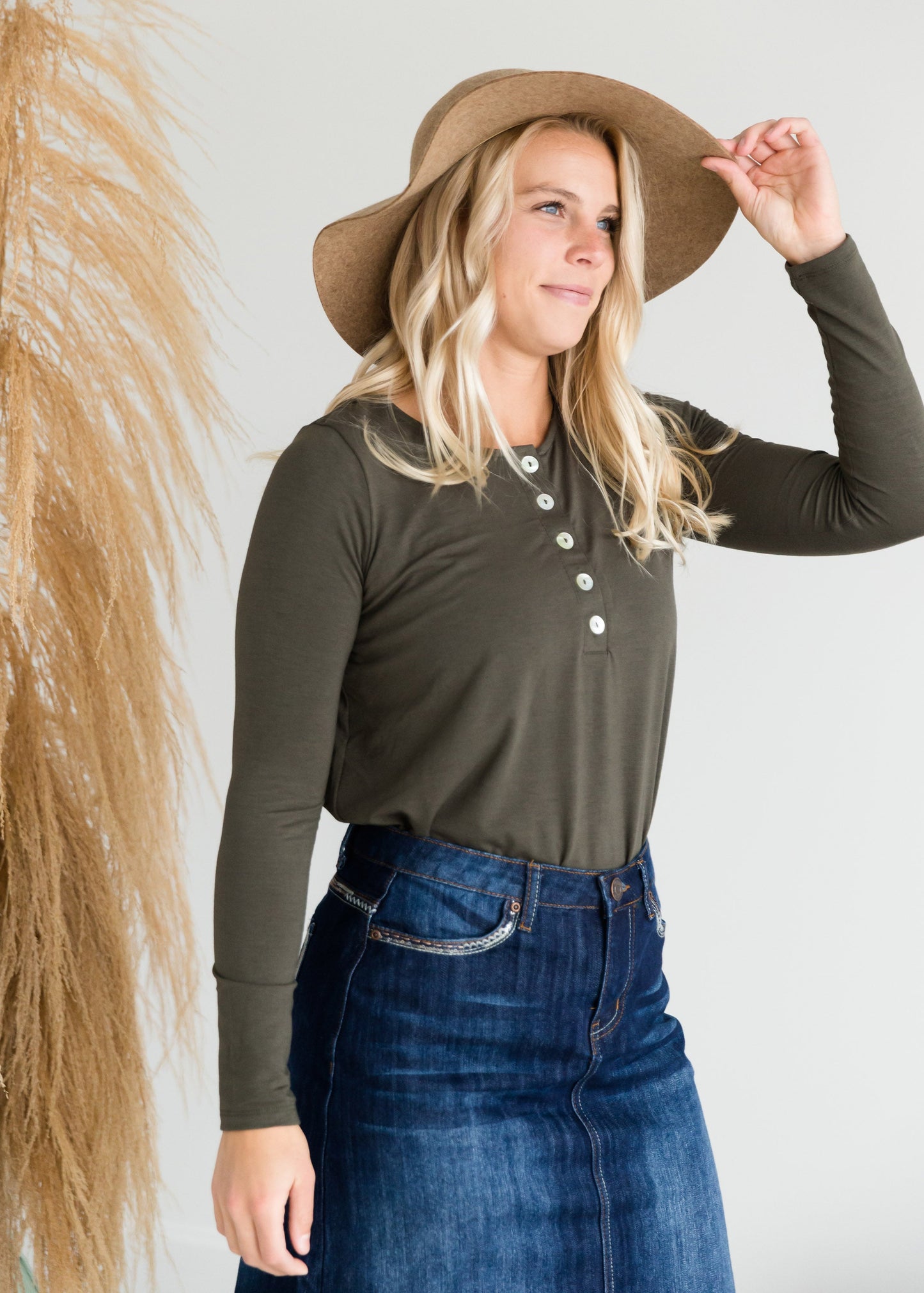 Long Sleeve Shell Button Top - FINAL SALE Tops