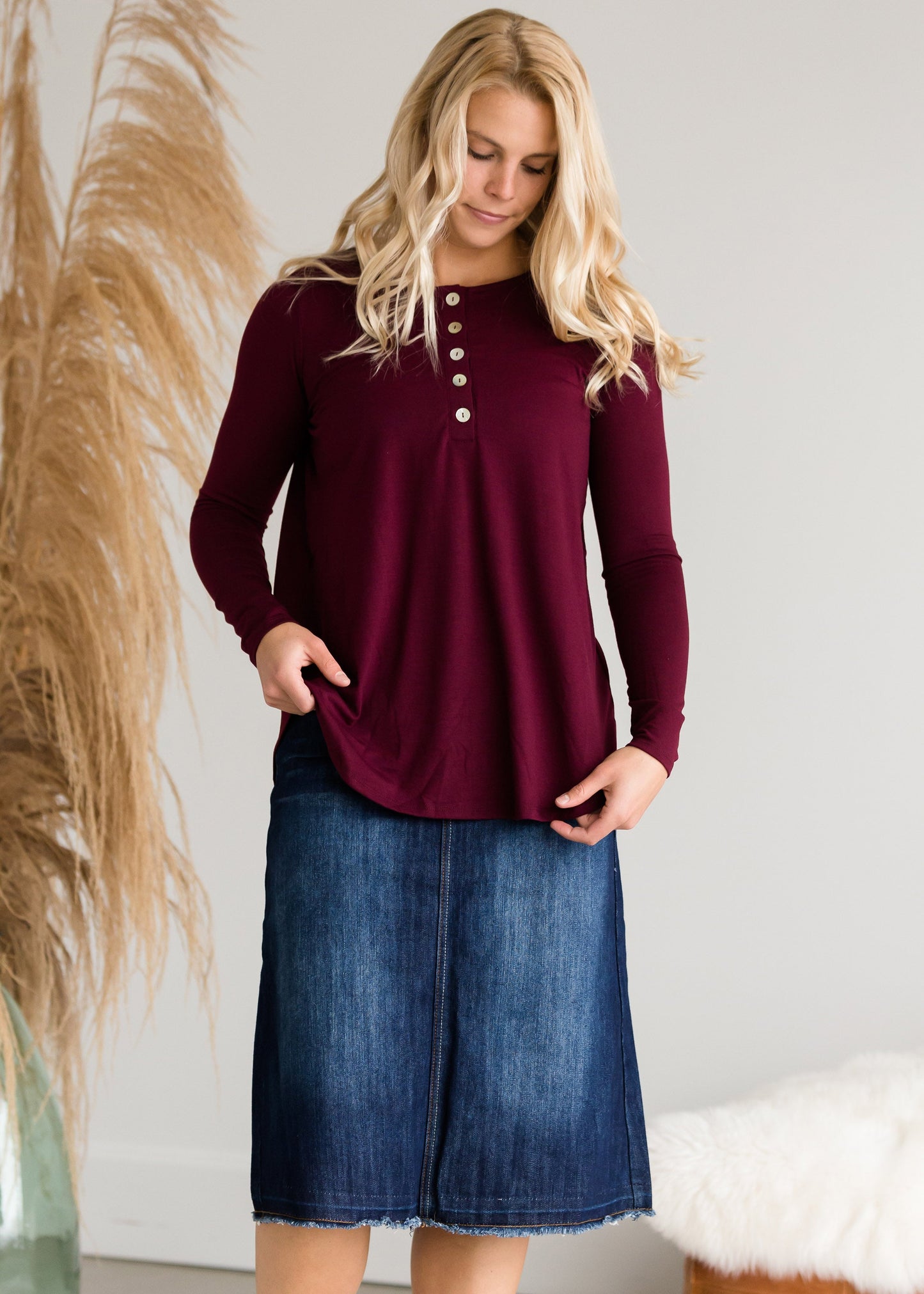 Long Sleeve Shell Button Top - FINAL SALE Tops