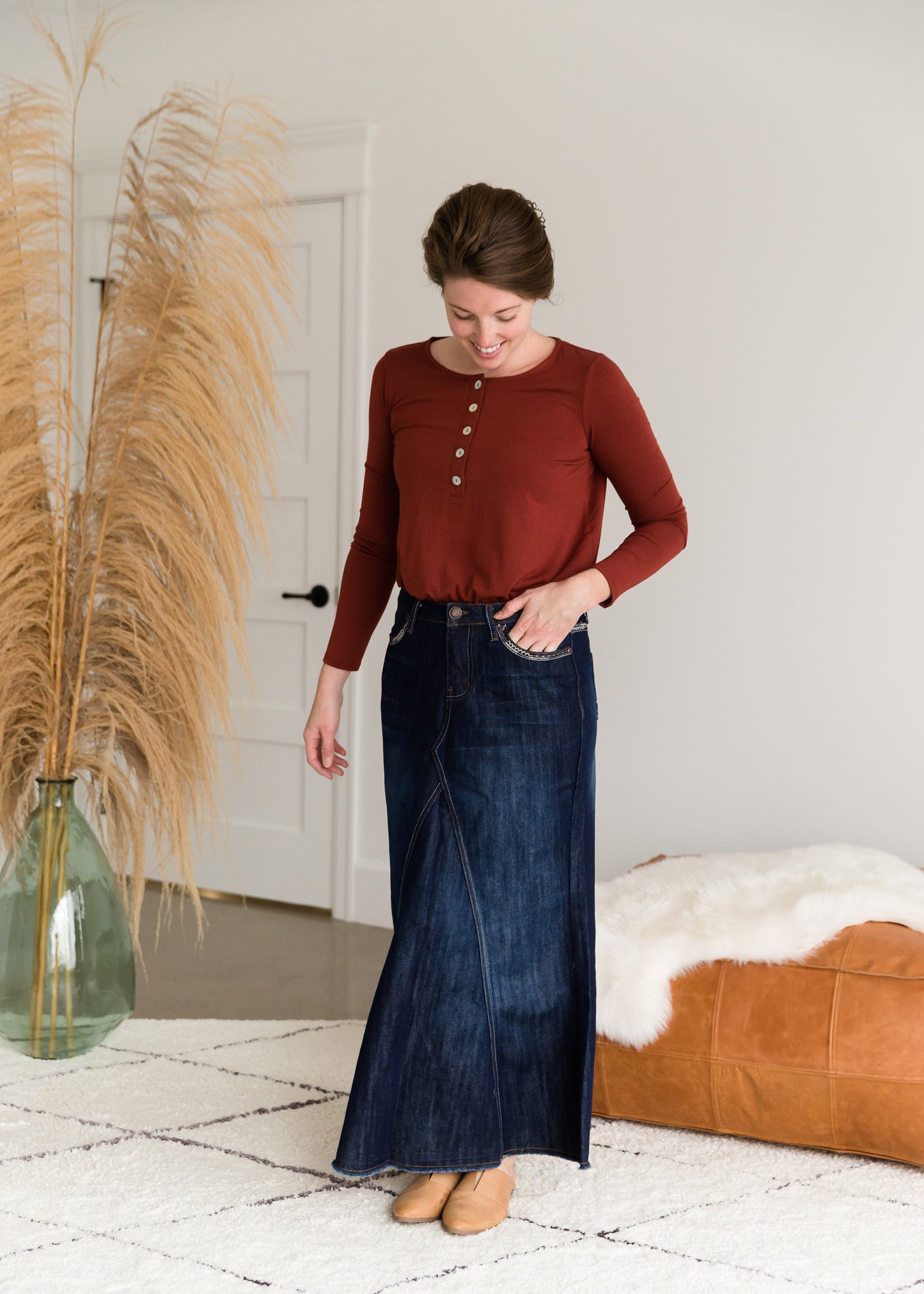 Long Sleeve Shell Button Top - FINAL SALE Tops