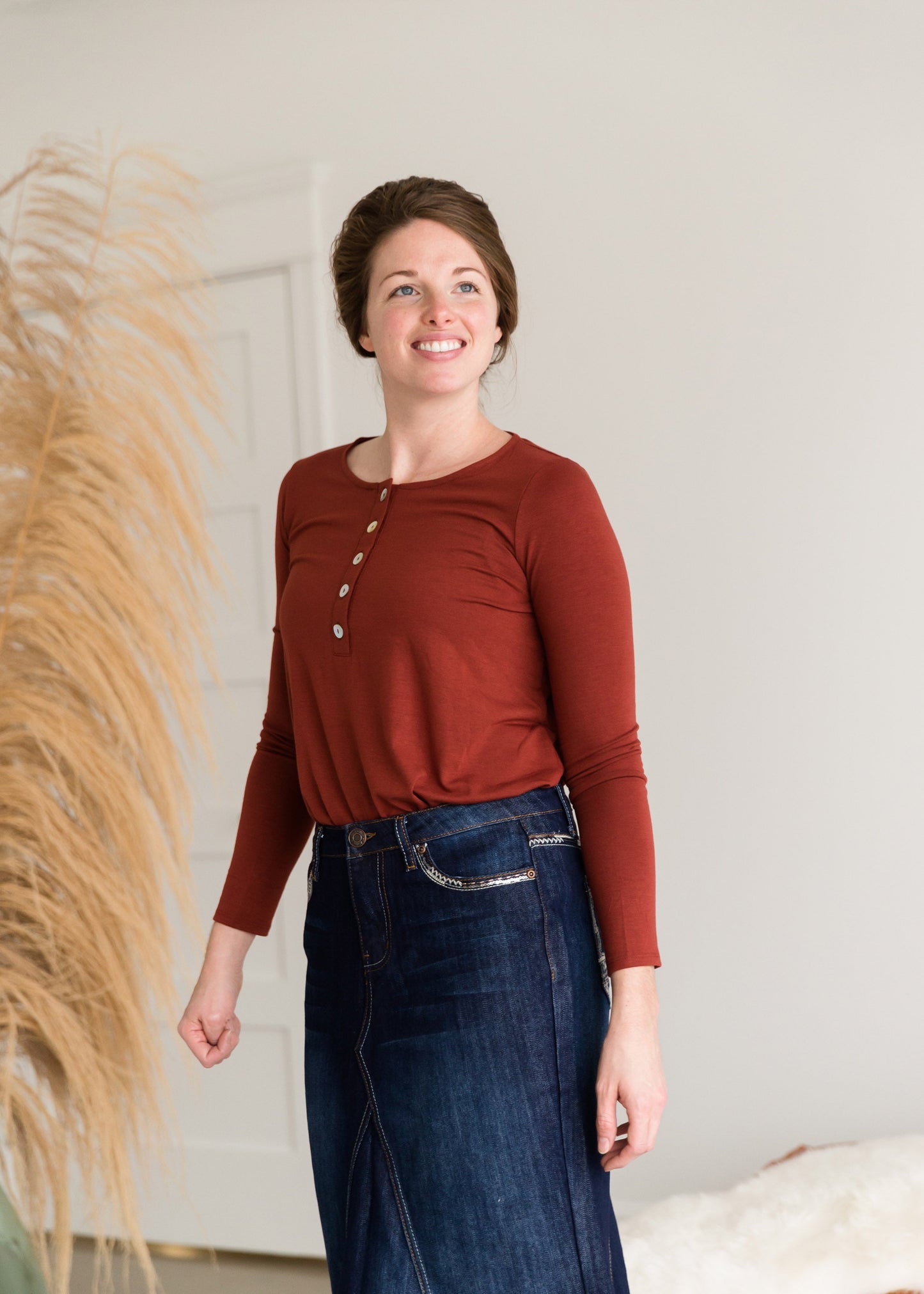 Long Sleeve Shell Button Top - FINAL SALE Tops