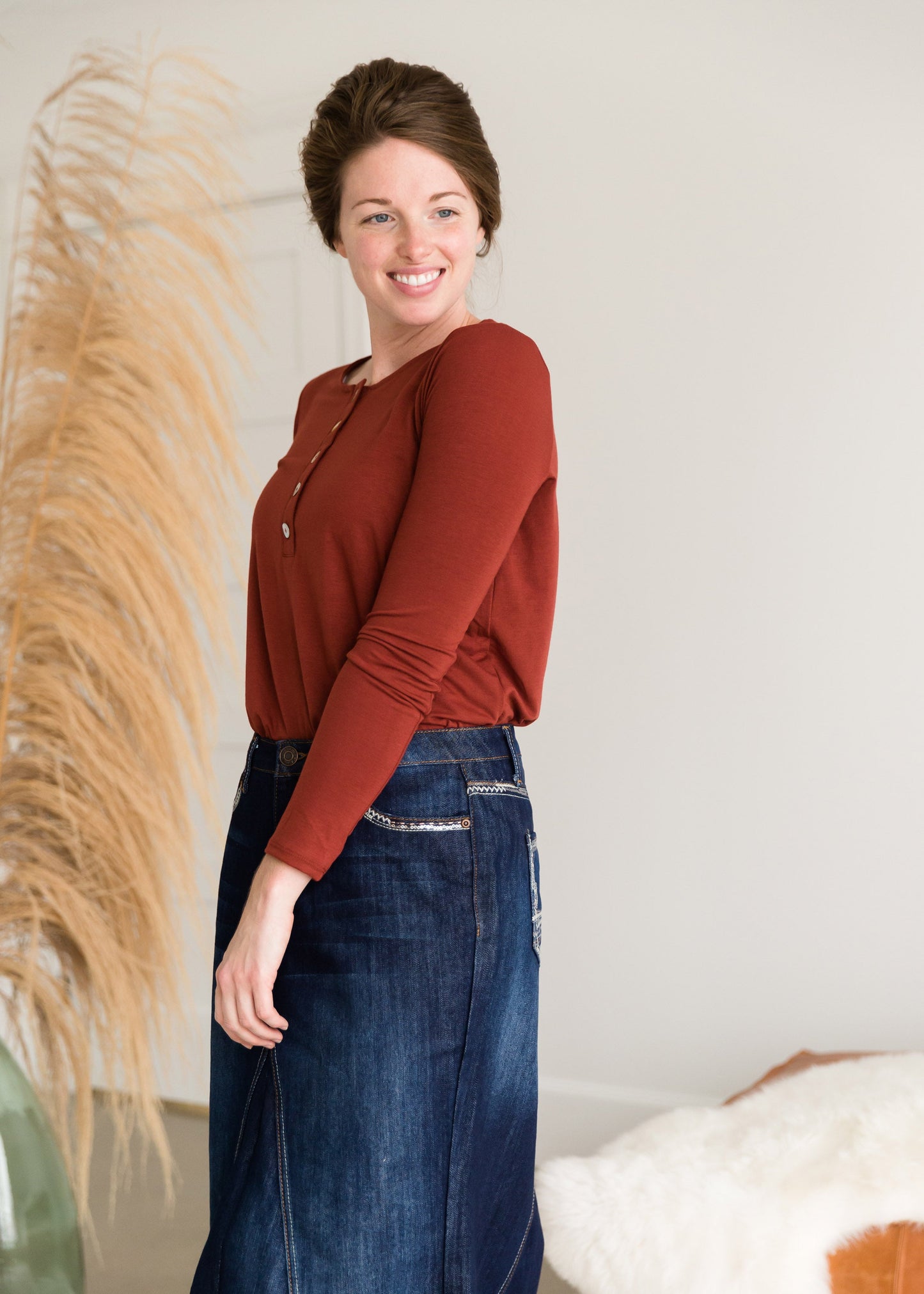 Long Sleeve Shell Button Top - FINAL SALE Tops