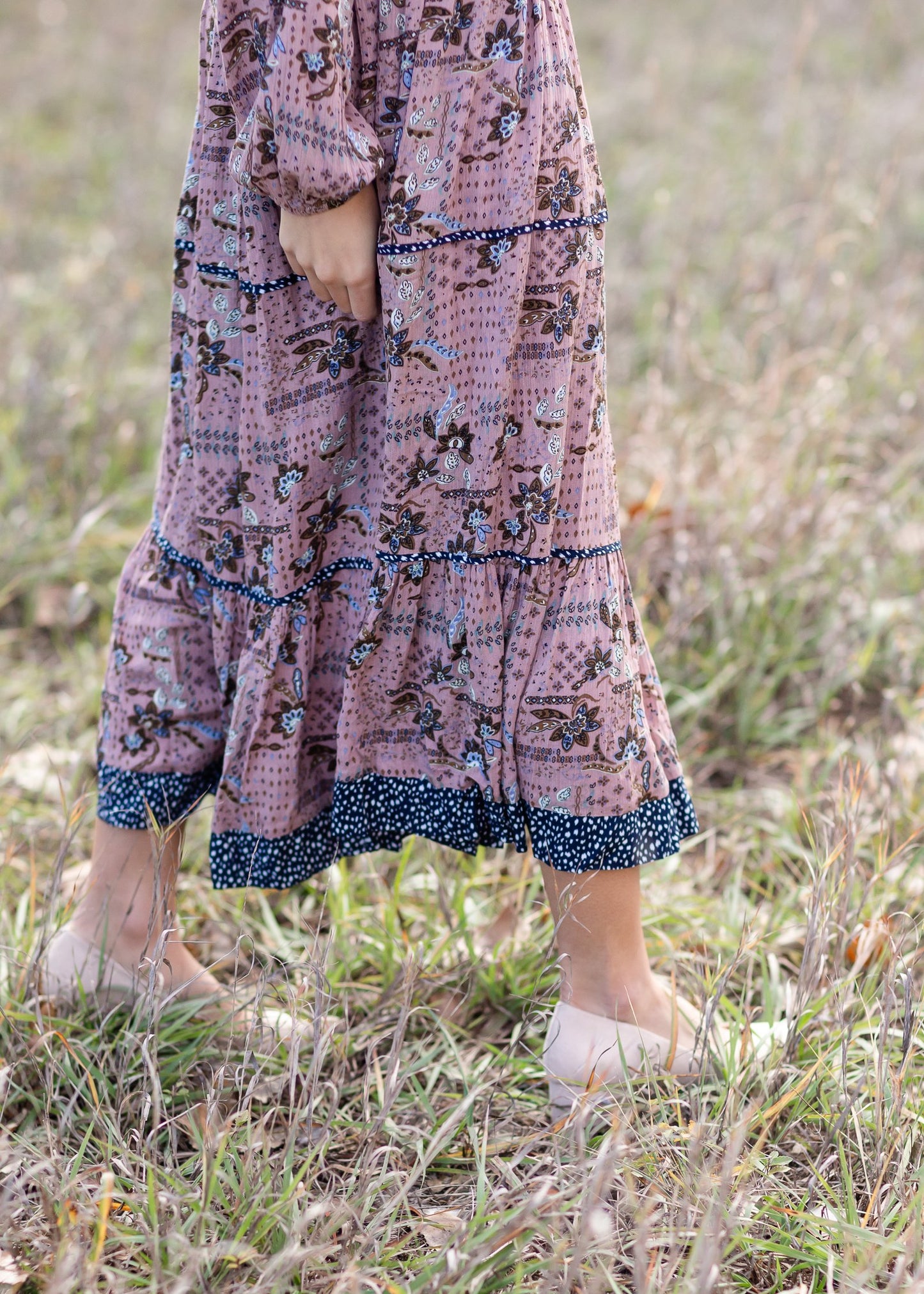 Long Sleeved Tiered Paisley Maxi Dress Dresses Polagram