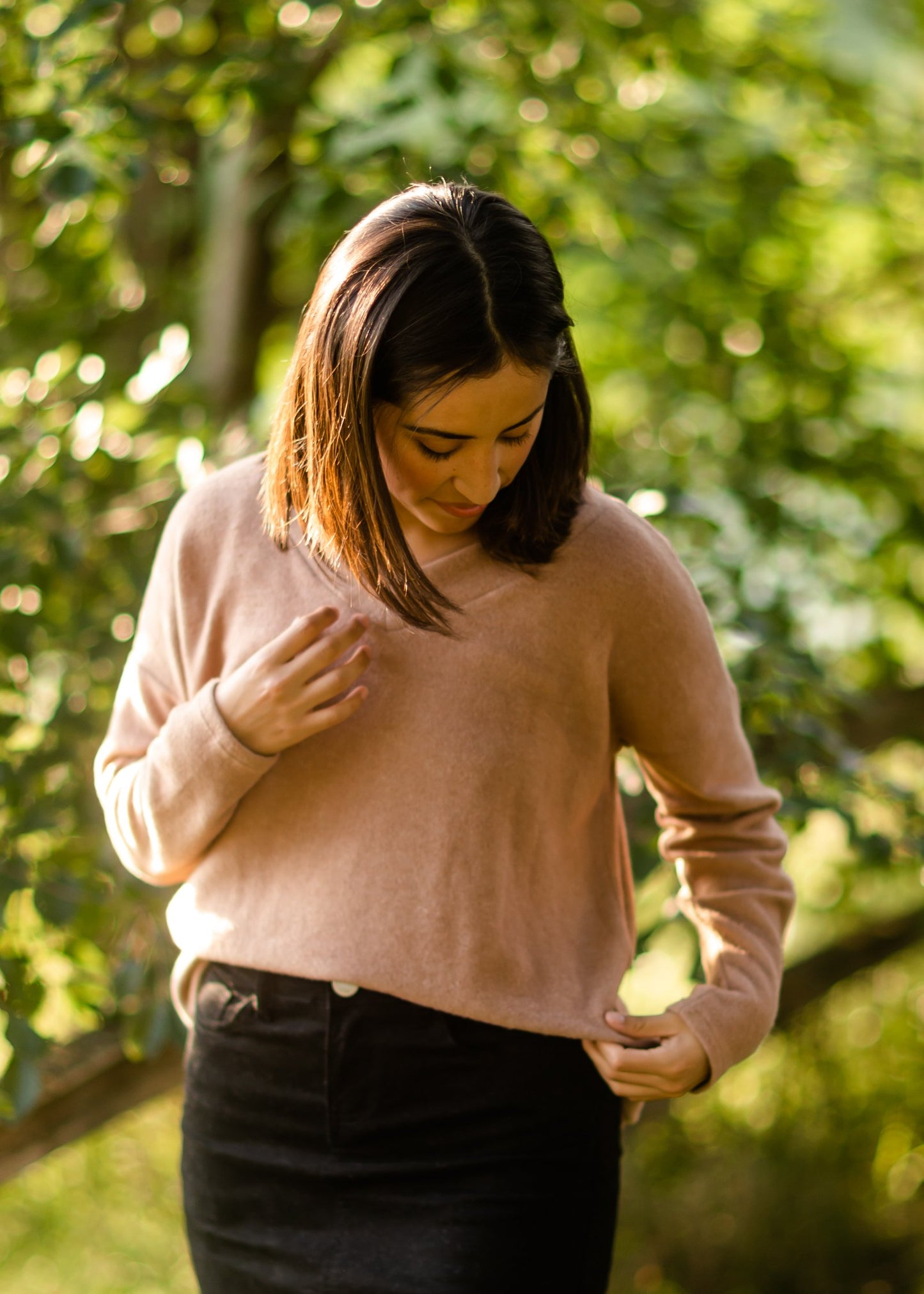 Loose Fit V-Neck Brushed Knit Top Tops BOM BOM