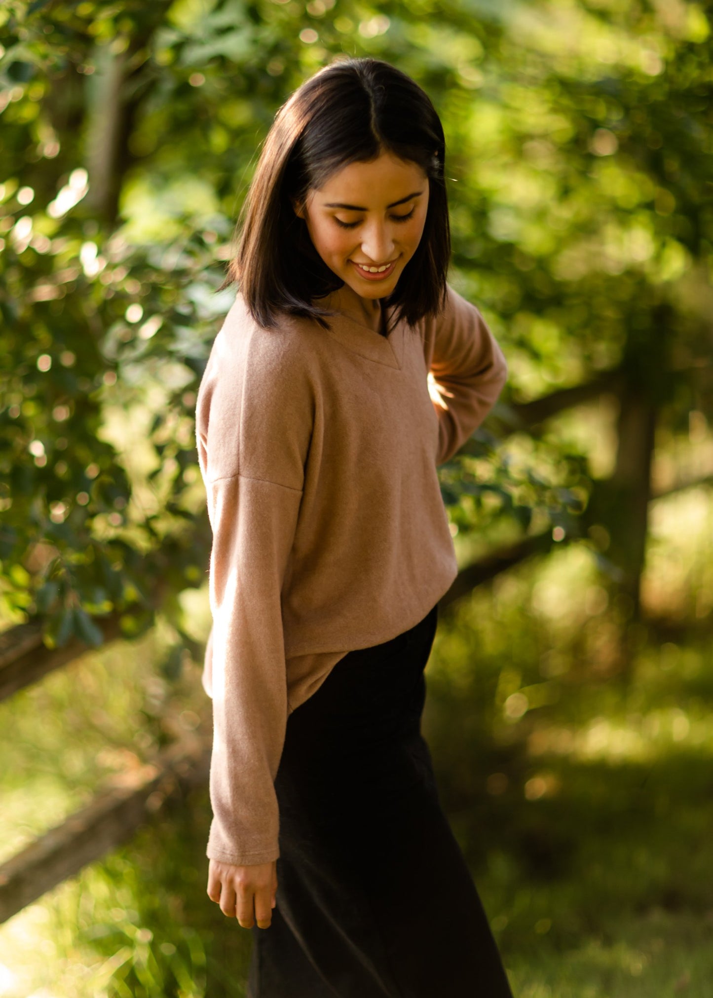 Loose Fit V-Neck Brushed Knit Top Tops BOM BOM