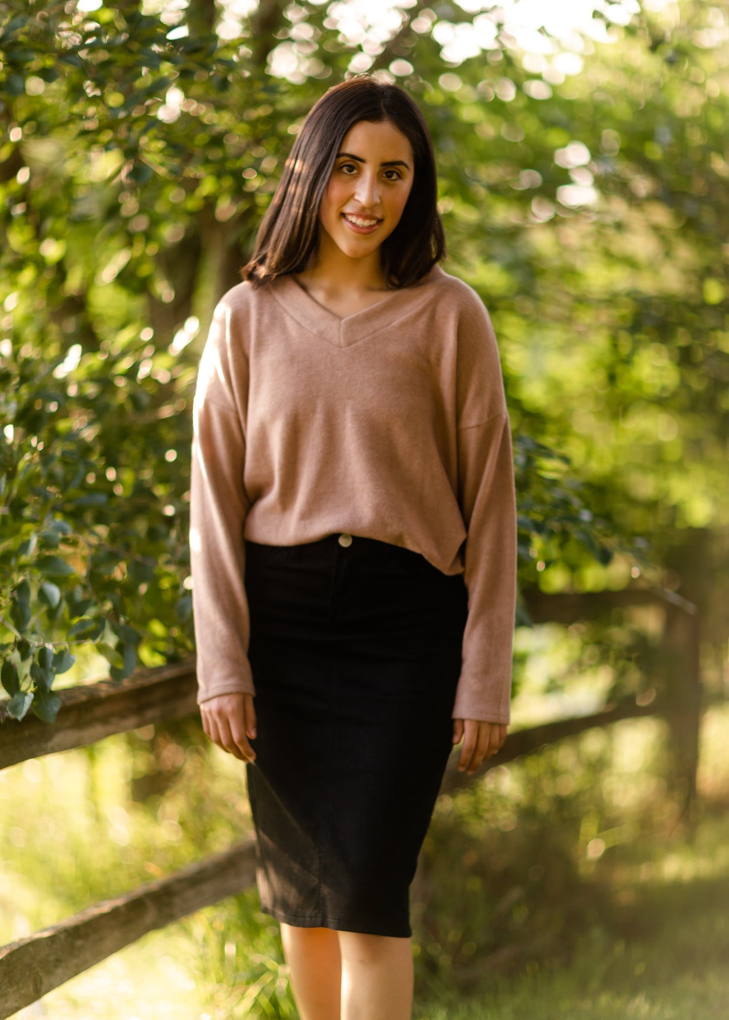 Loose Fit V-Neck Brushed Knit Top Tops BOM BOM