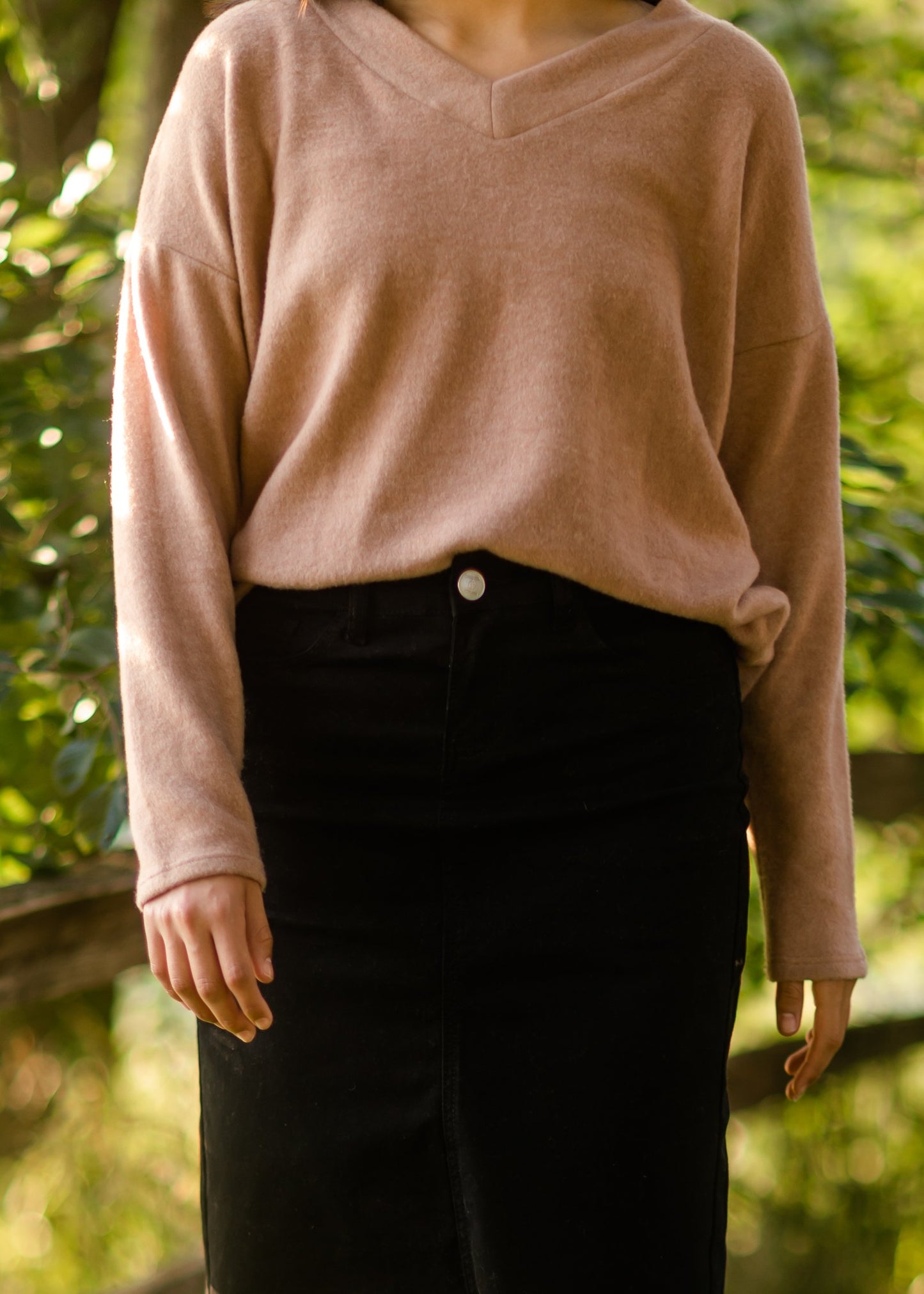 Loose Fit V-Neck Brushed Knit Top Tops BOM BOM
