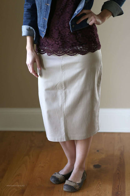 Lounge-N-Khaki Skirt | Below Knee Twill Skirt Sizes 2-14