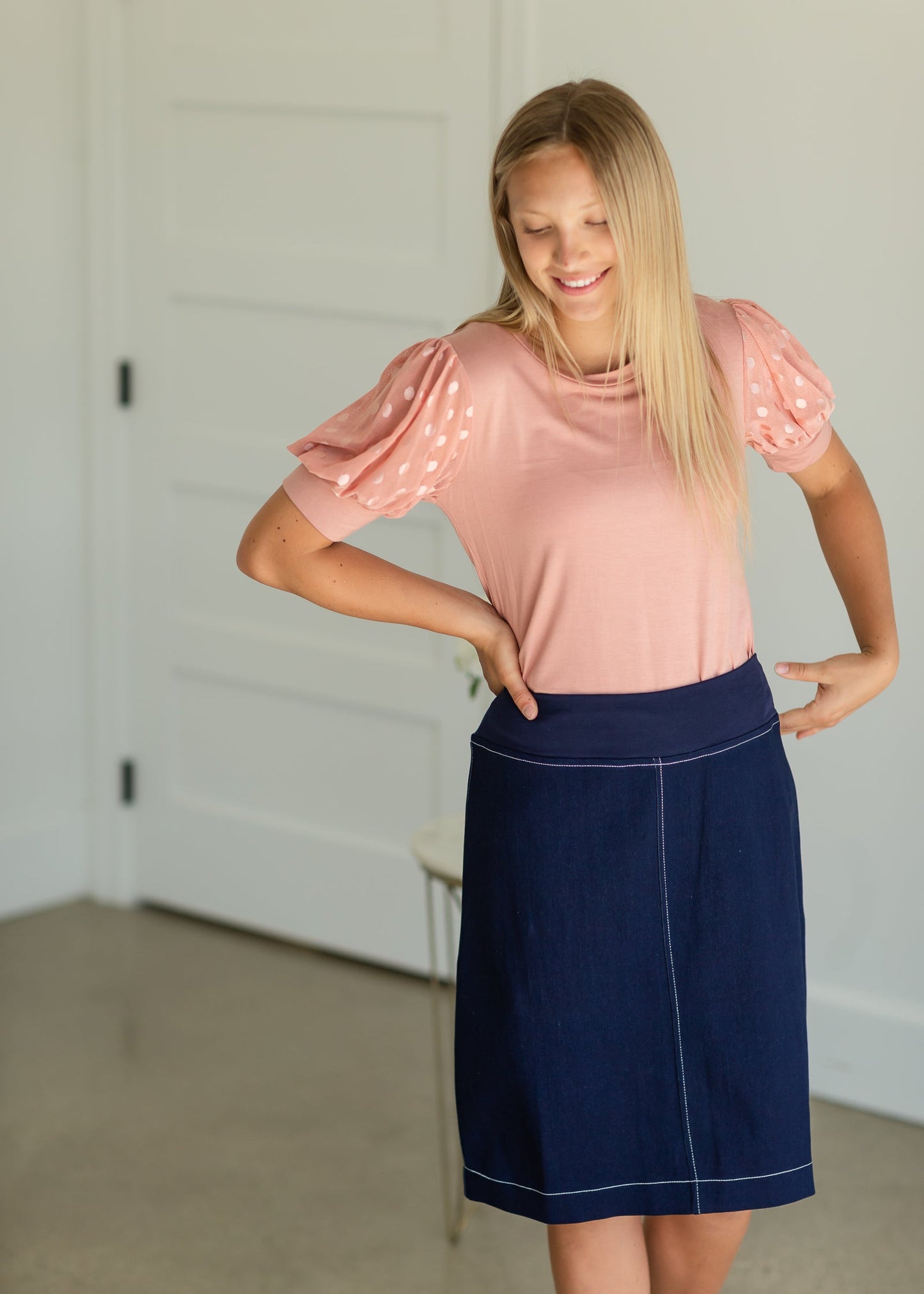 Lucy Elastic Waist Denim Midi Skirt - FINAL SALE Skirts