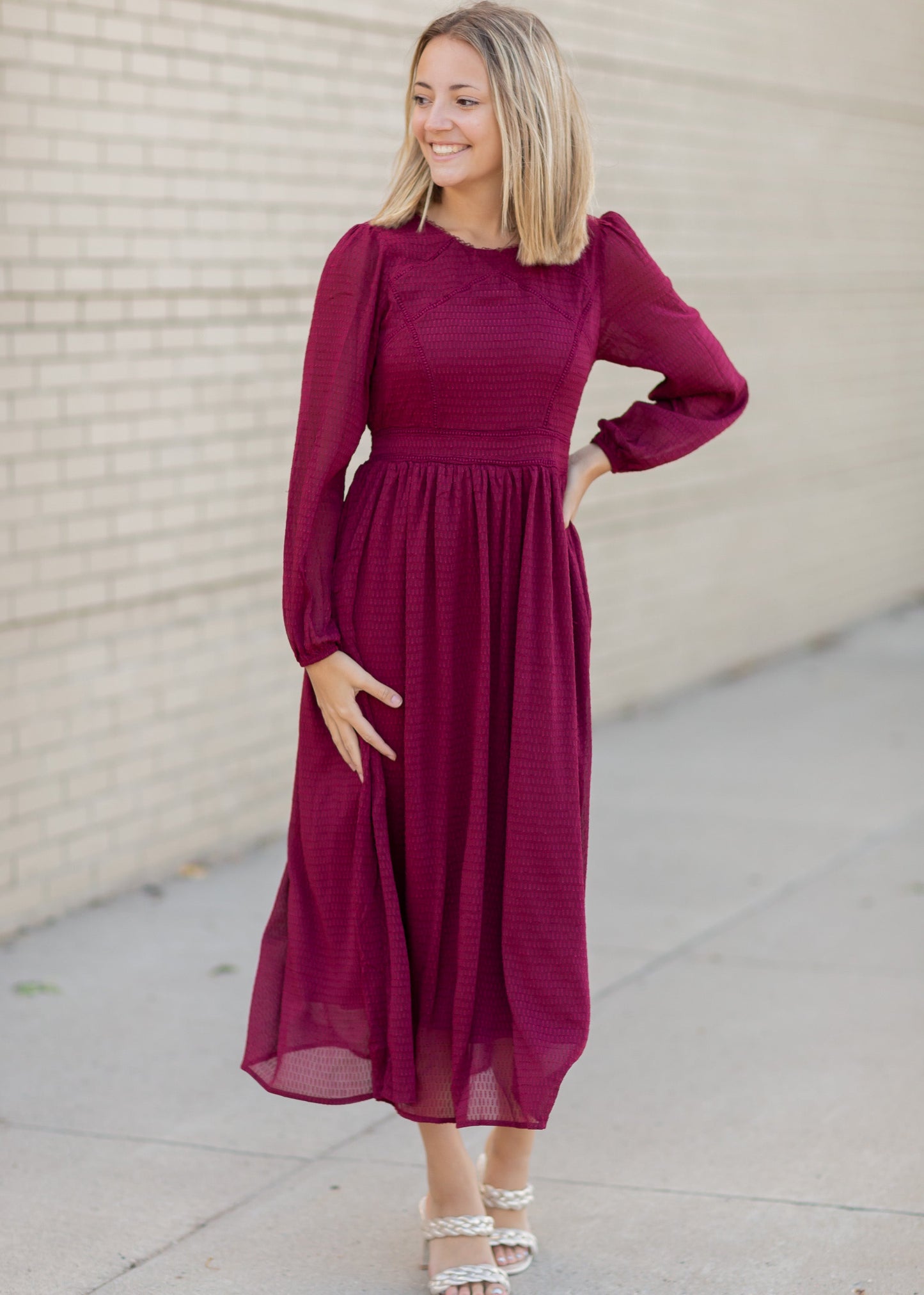 Lurex Midi Dress with Lace Trim Detail Dresses
