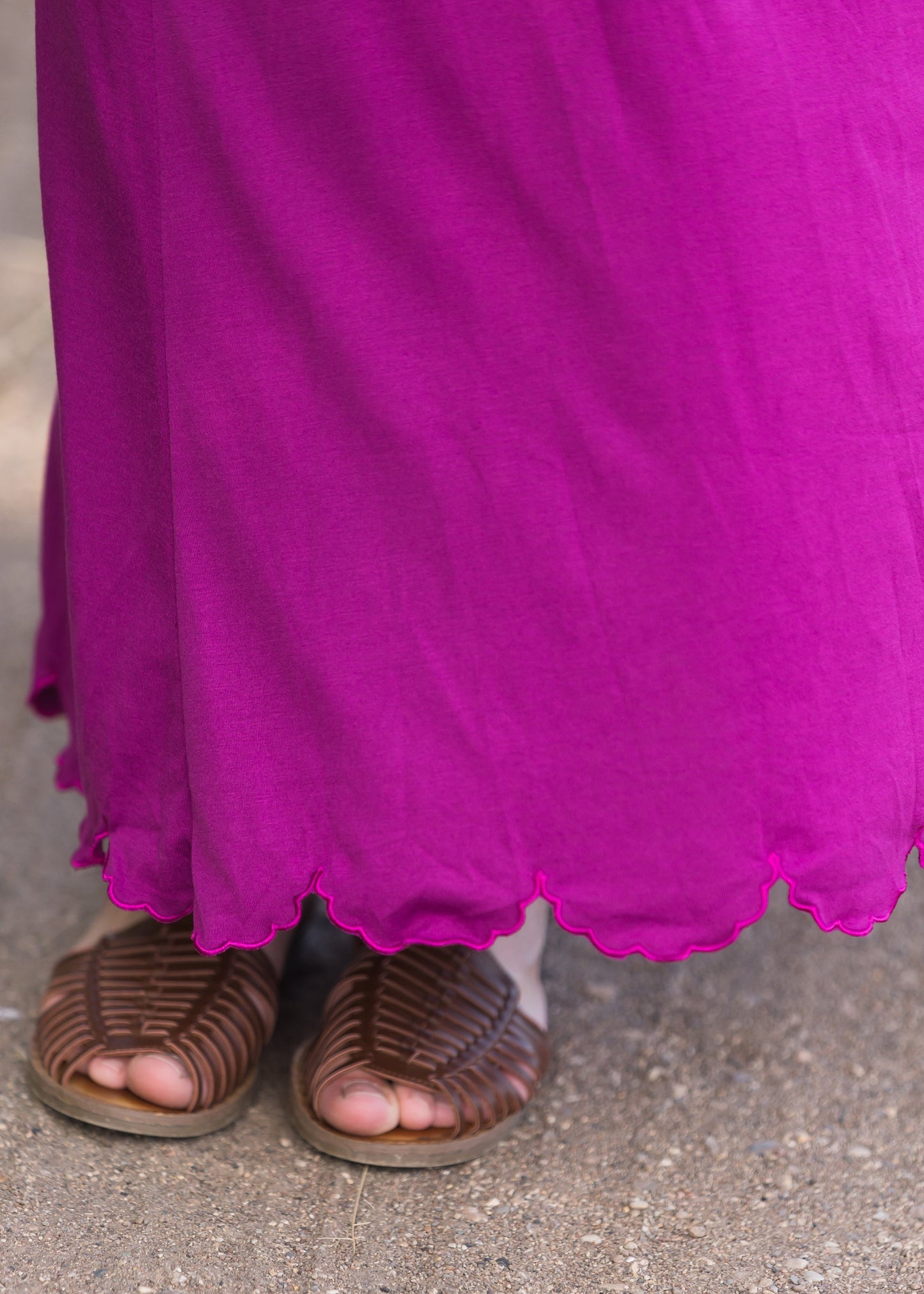 Women's long pink maxi dress that is fully lined, nursing friendly and comes with a belt