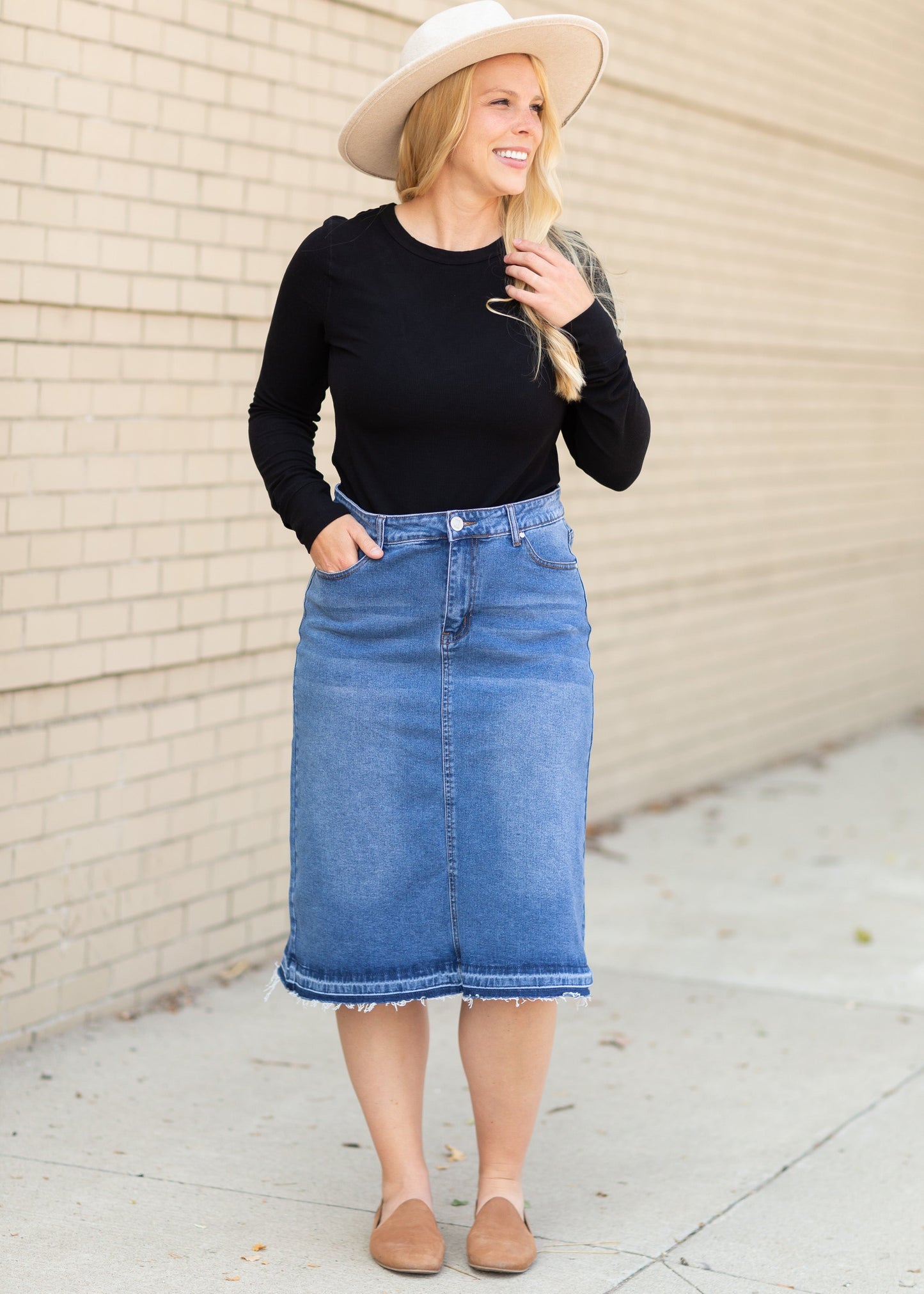 Marley A-line Midi Denim Skirt Skirts