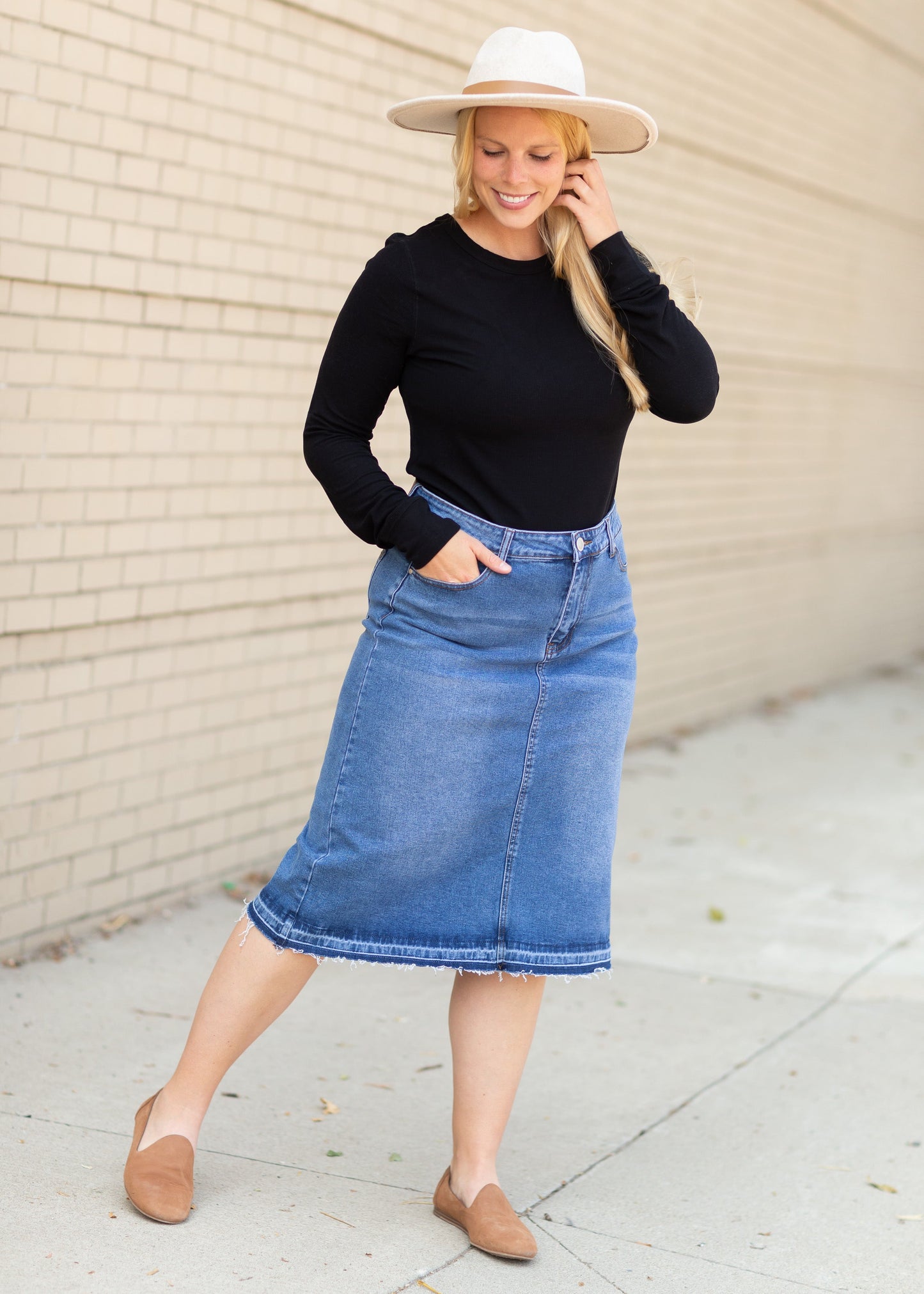 Marley A-line Midi Denim Skirt Skirts