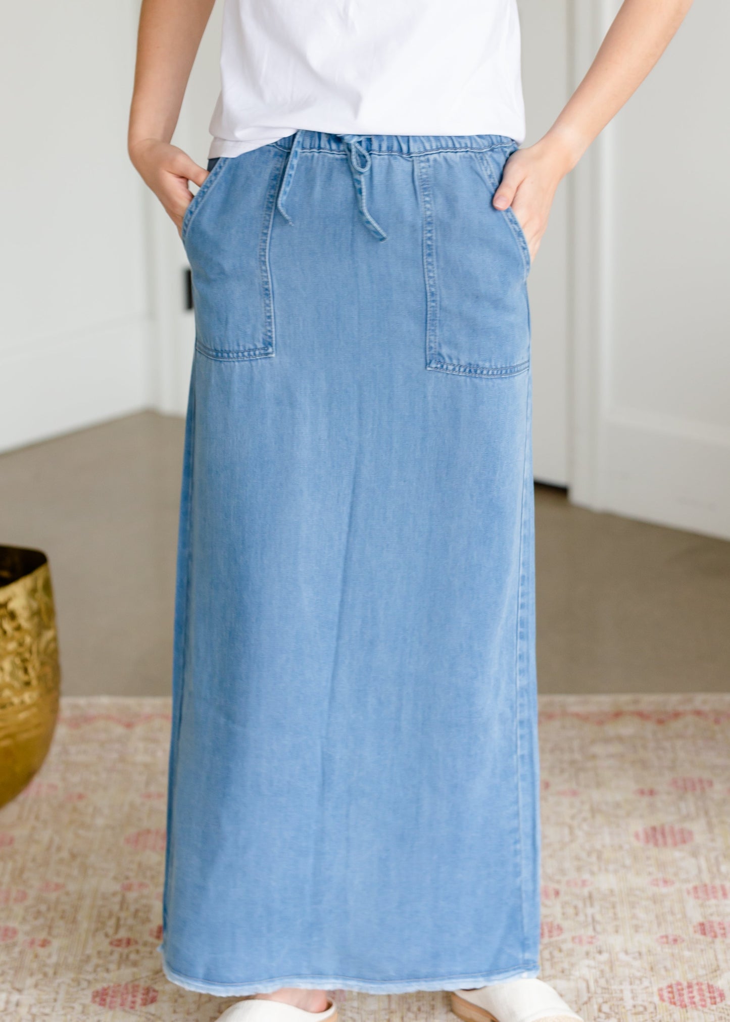 Meadow Drawstring Waist Chambray Long Denim Jean Skirt - FINAL SALE Skirts