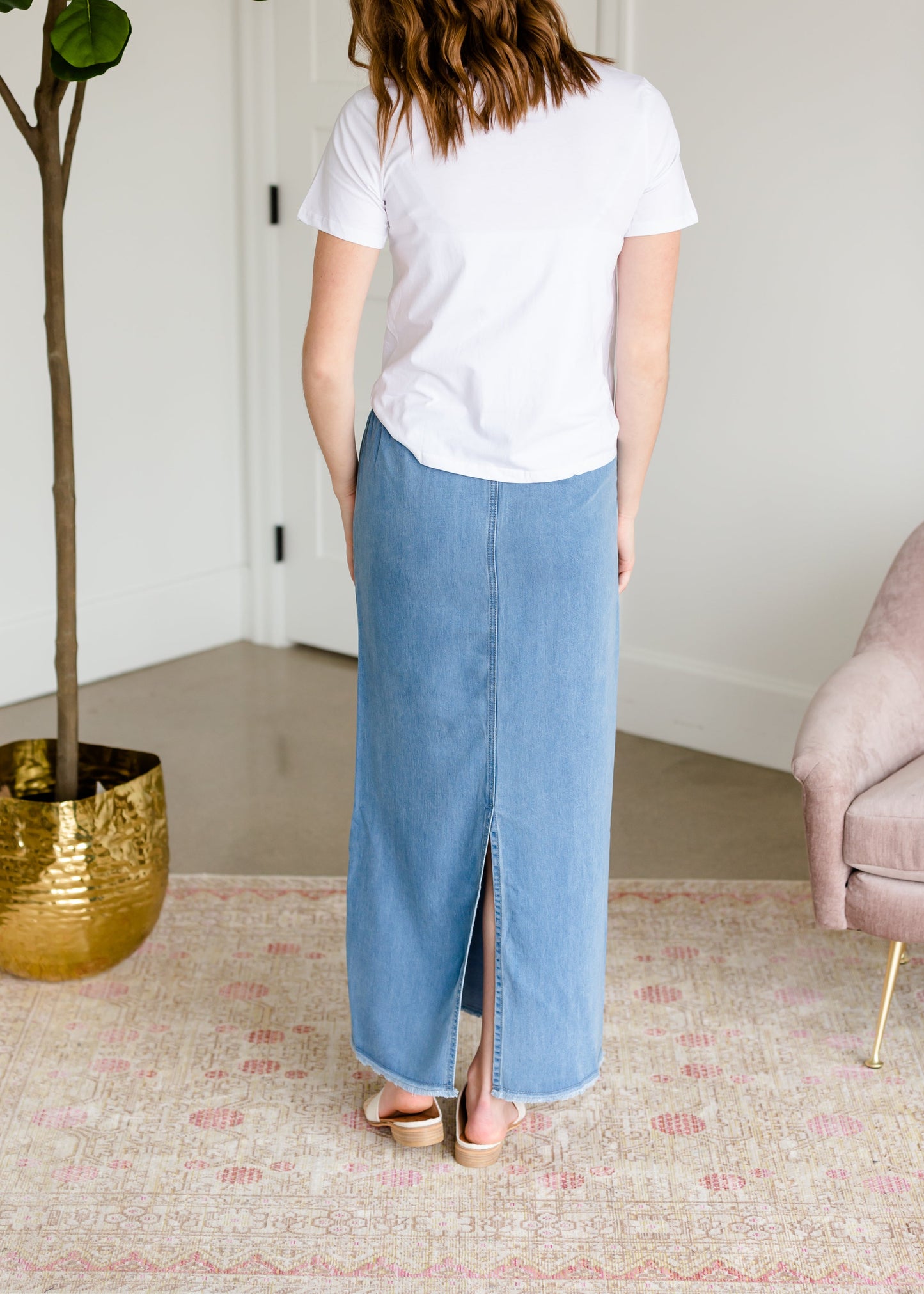 Meadow Drawstring Waist Chambray Long Denim Jean Skirt - FINAL SALE Skirts