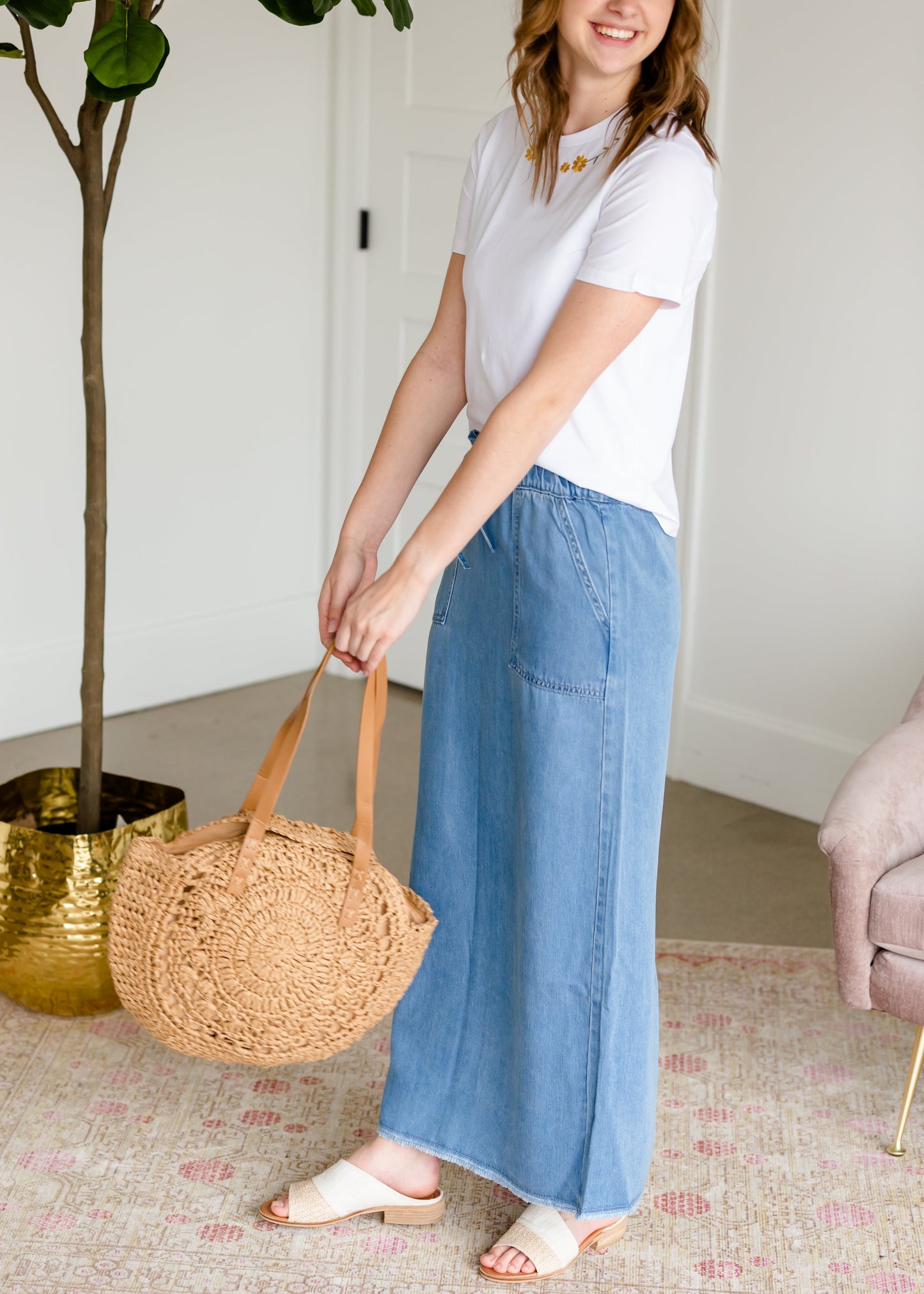 Meadow Drawstring Waist Chambray Long Denim Jean Skirt - FINAL SALE Skirts