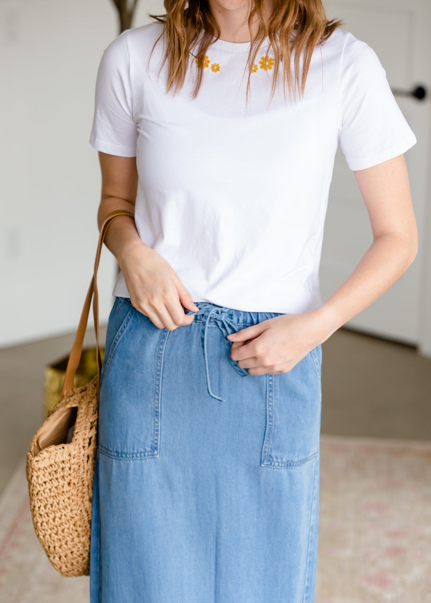 Meadow Drawstring Waist Chambray Long Denim Jean Skirt - FINAL SALE Skirts
