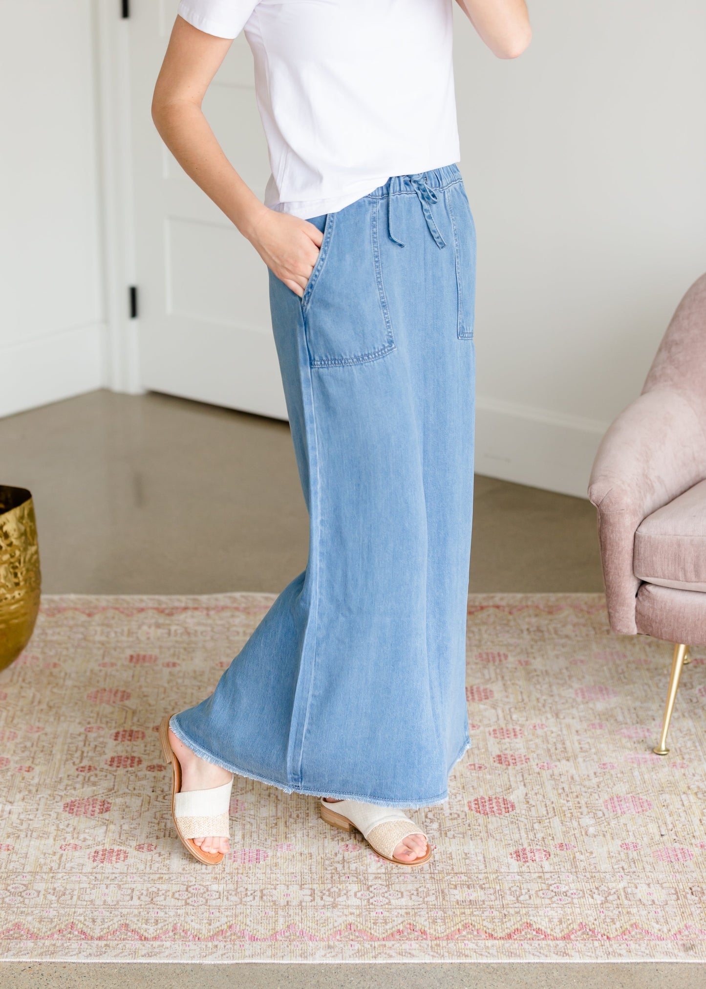 Meadow Drawstring Waist Chambray Long Denim Jean Skirt - FINAL SALE Skirts
