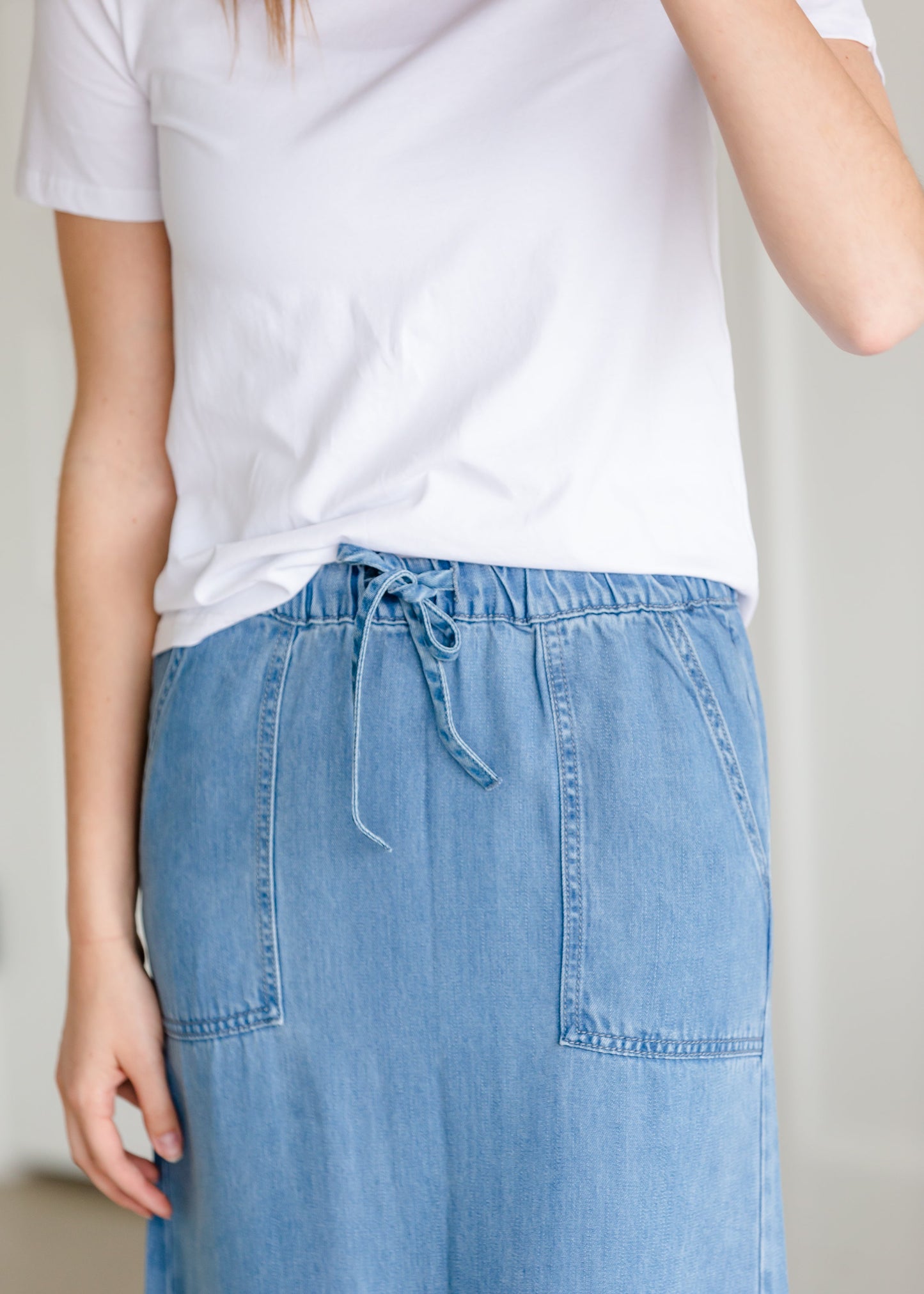 Meadow Drawstring Waist Chambray Long Denim Jean Skirt - FINAL SALE Skirts