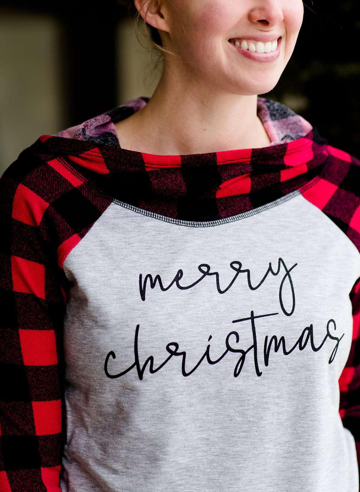 Merry Christmas Plaid Hoodie in red and black