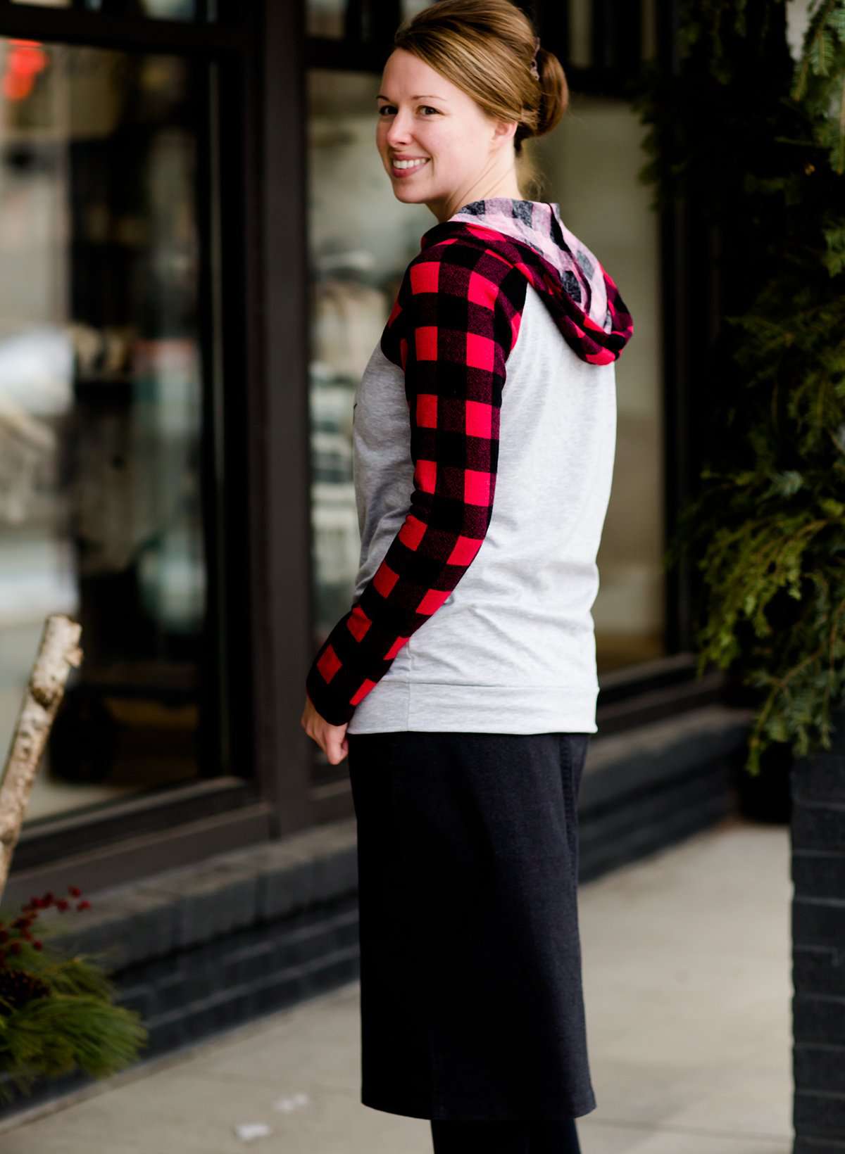 Merry Christmas Plaid Hoodie in red and black