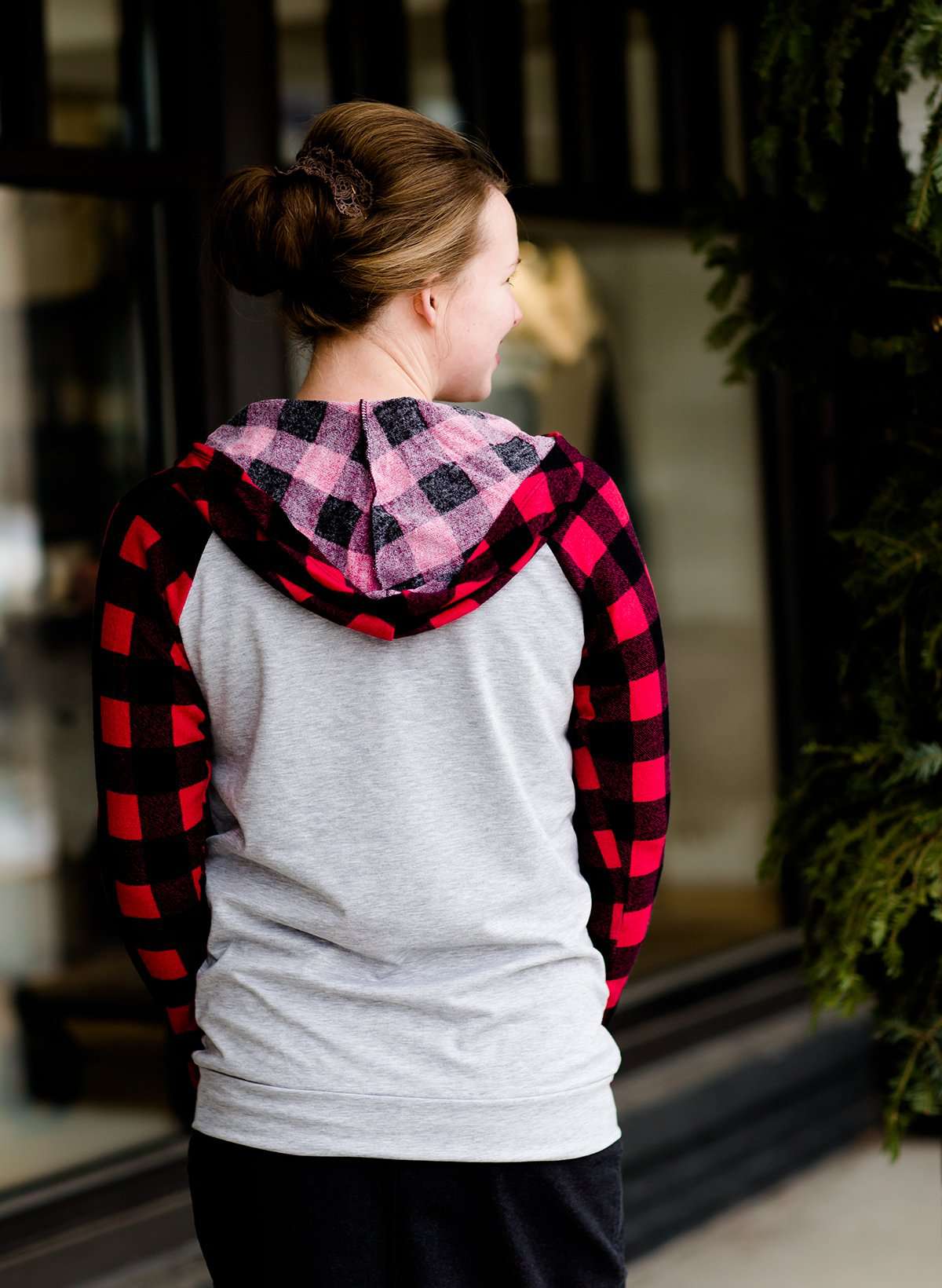 Merry Christmas Plaid Hoodie in red and black