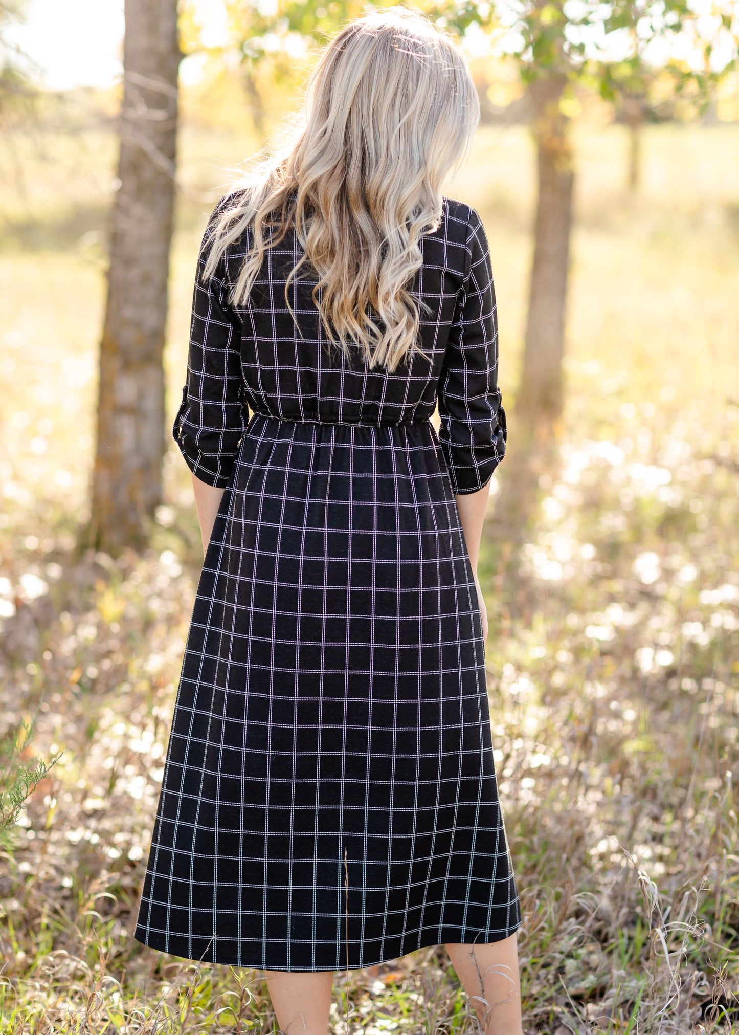 Monica Black Windowpane Midi Dress Dresses Inherit