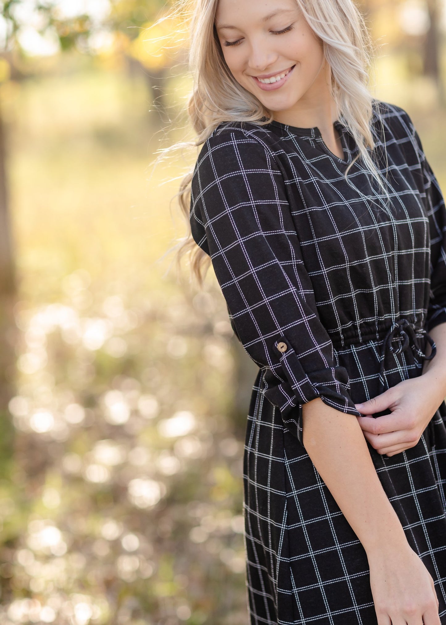 Monica Black Windowpane Midi Dress Dresses Inherit