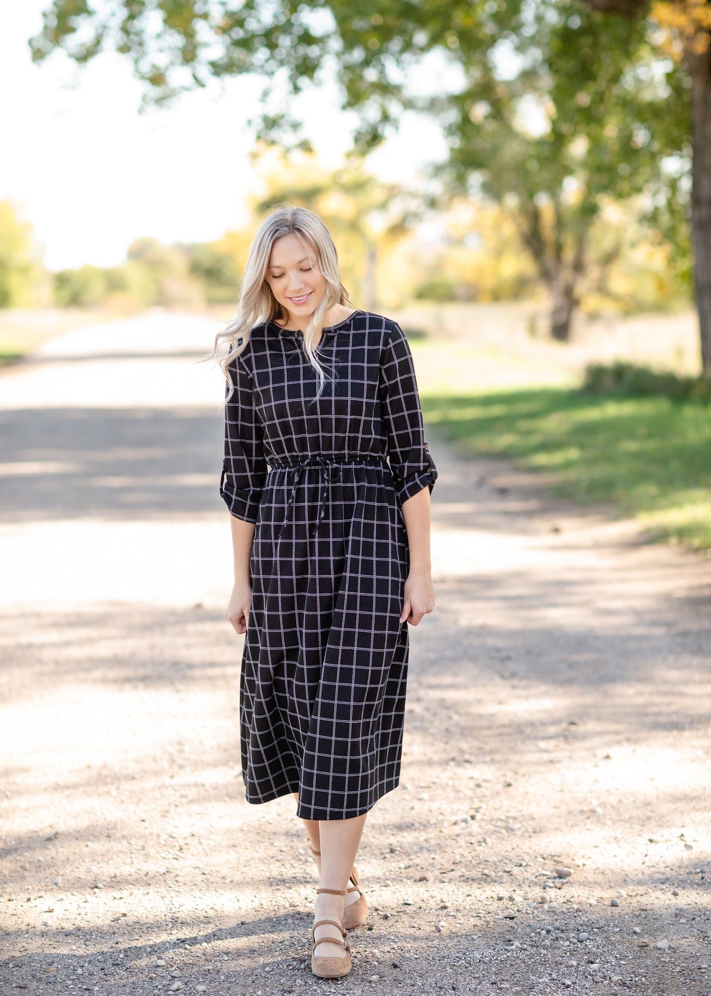 Monica Black Windowpane Midi Dress Dresses Inherit