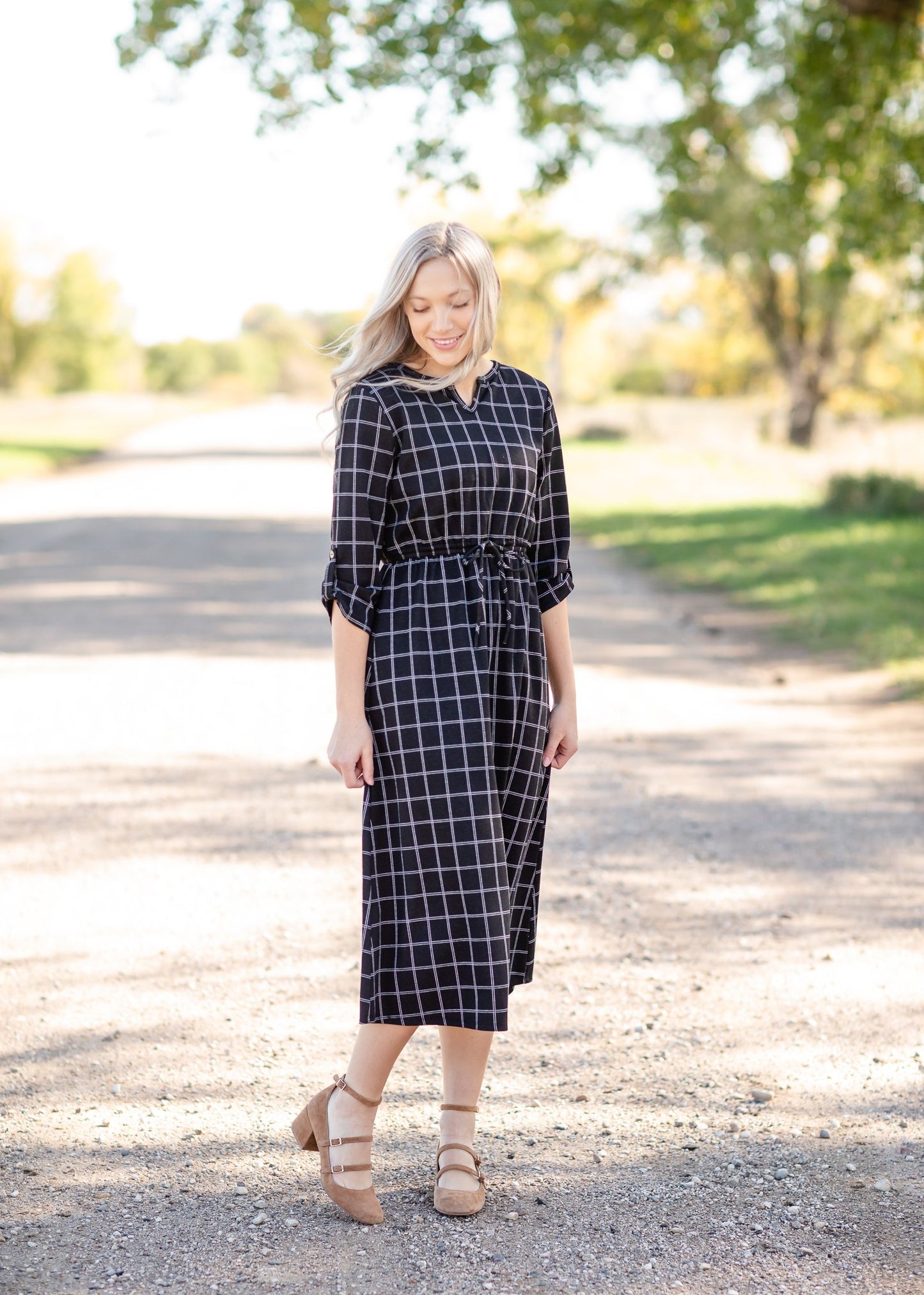 Monica Black Windowpane Midi Dress Dresses Inherit XS